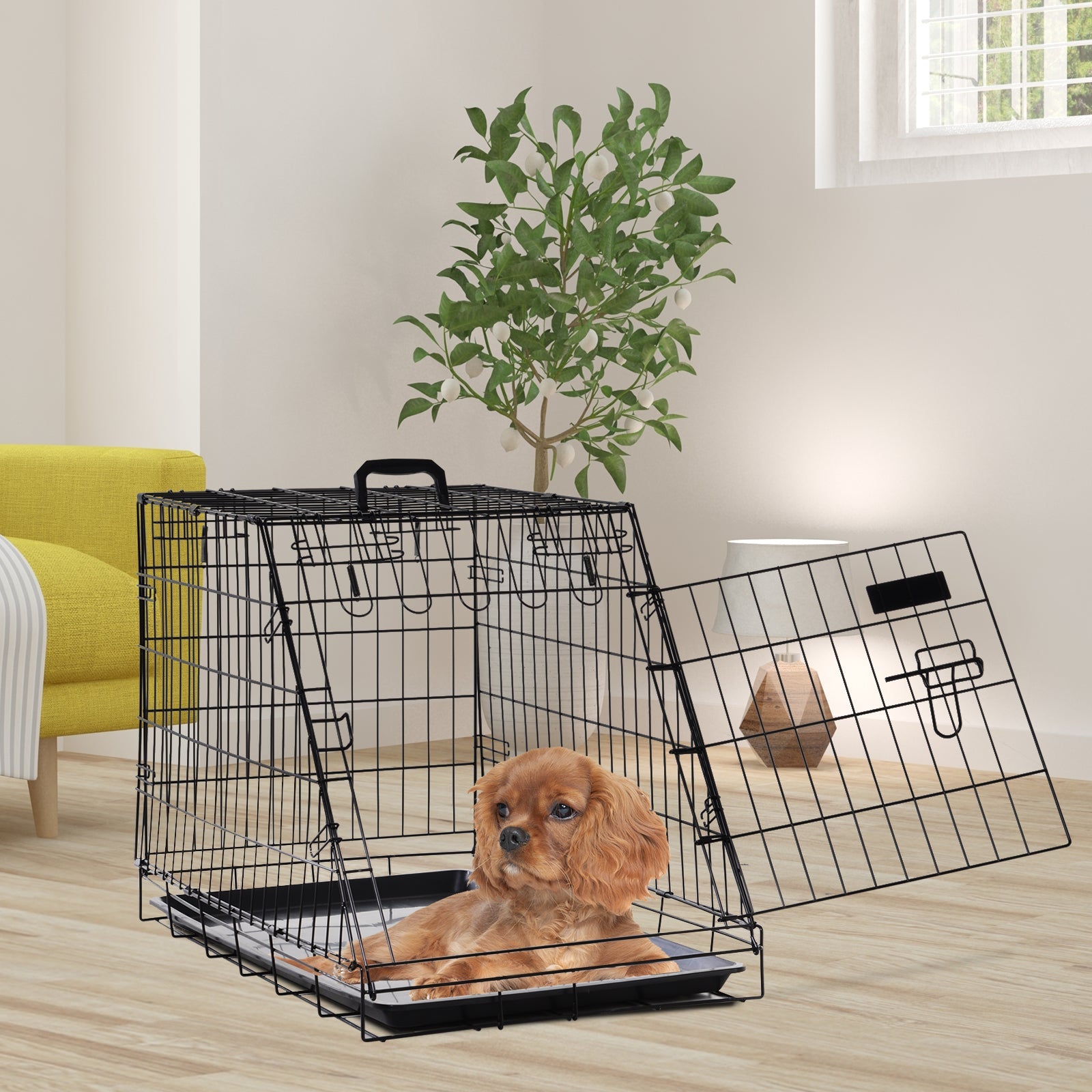 PawHut Metal Dog Car Crate Folding Pet Cage Transport Box Carrier