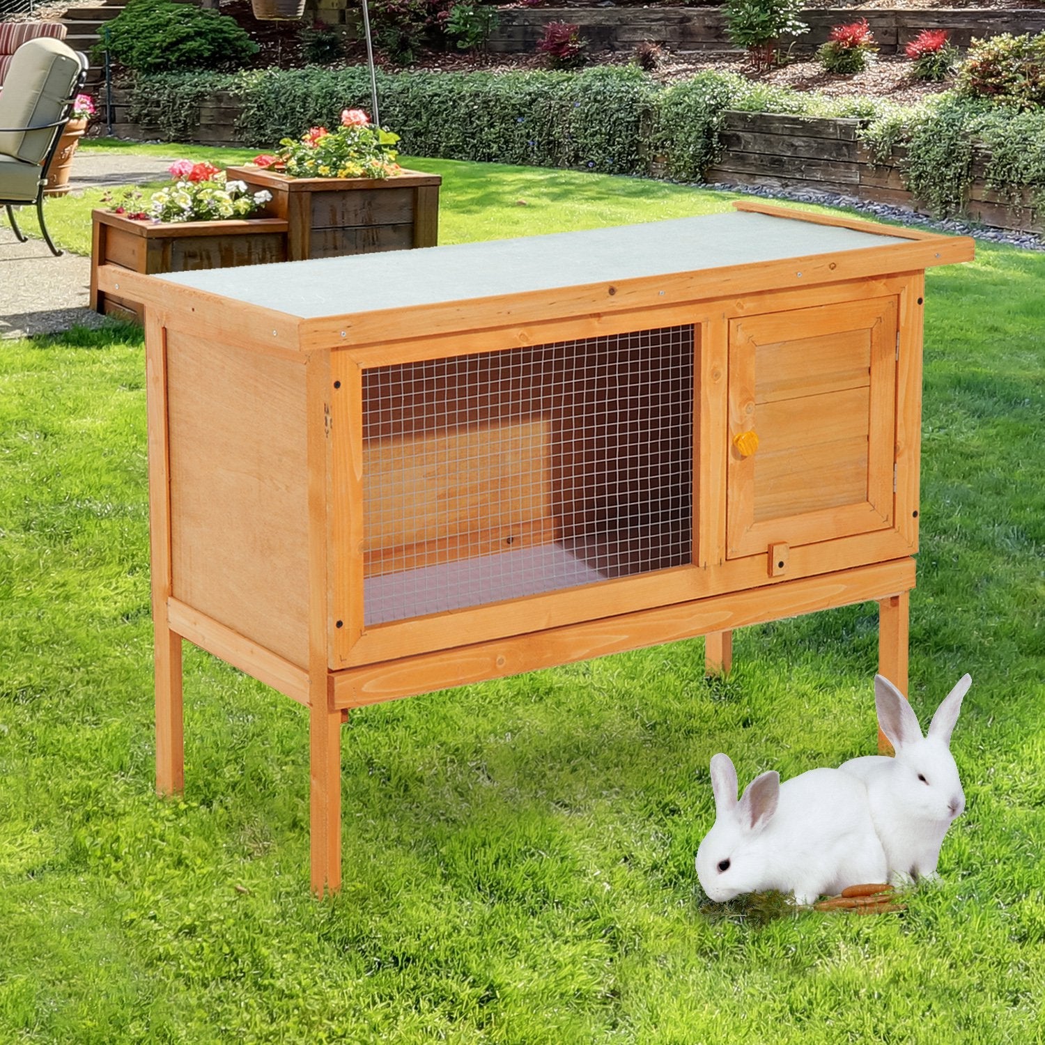 PawHut Wood Rabbit Hutch Guinea Pig House Bunny Cage Shelter