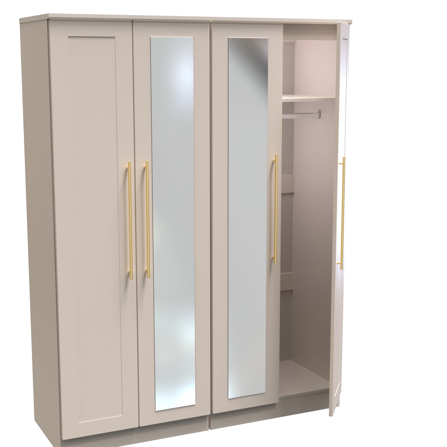 Haworth Tall Mirror Wardrobe Off-White 4 Doors 1 Shelf 196cm