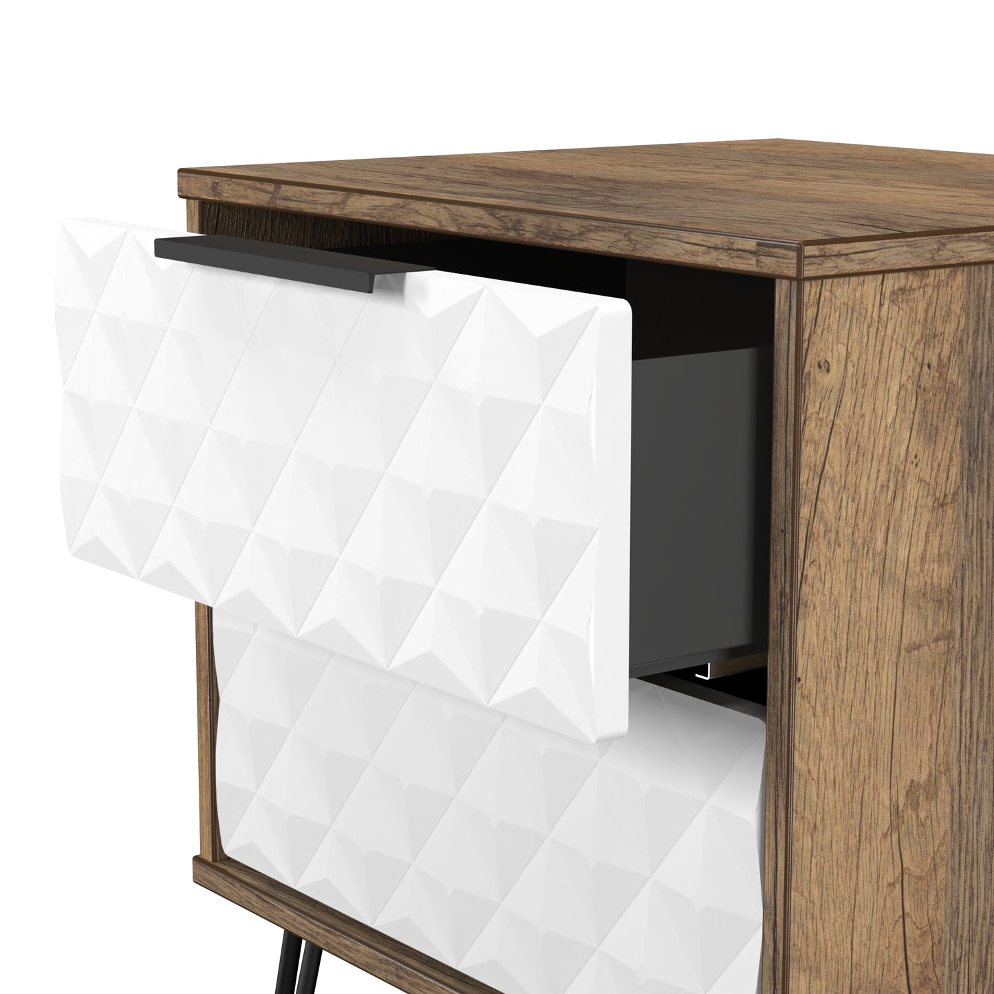 Harlequin Bedside Table White & Oak 2 Drawers 60cm