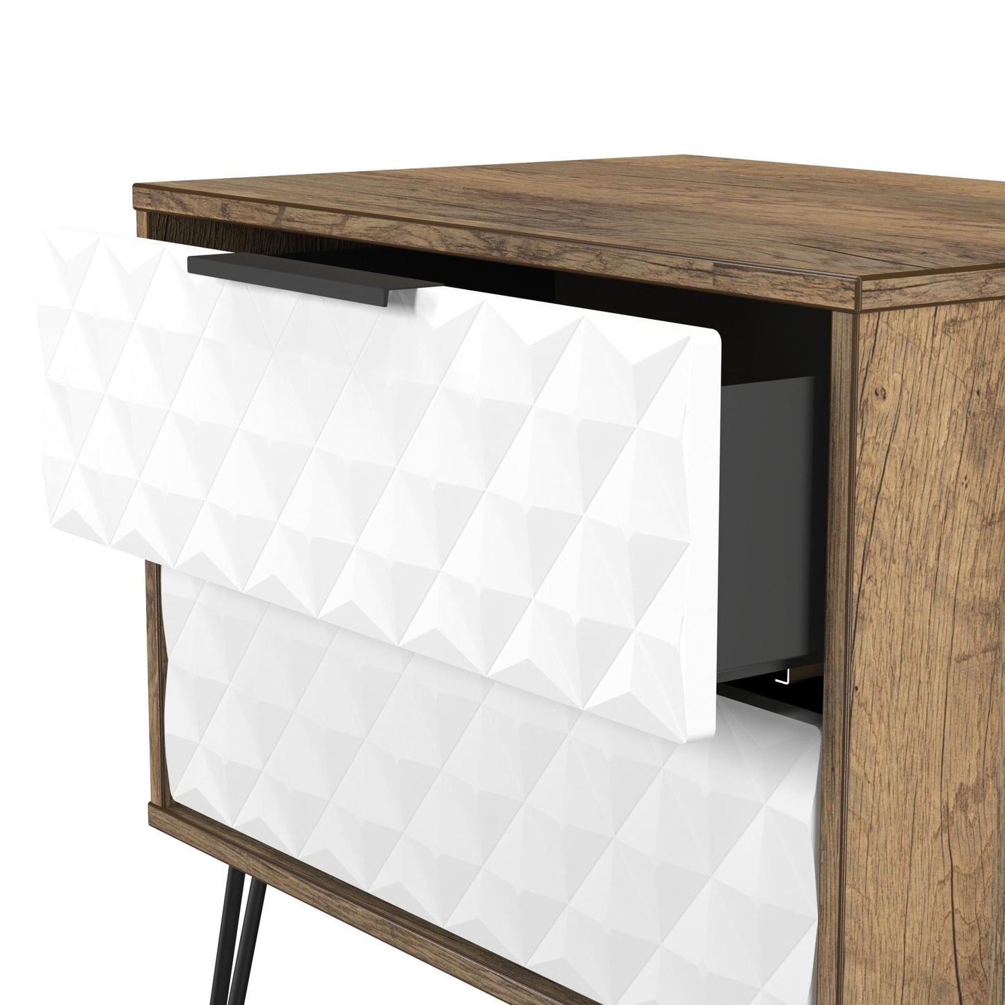 Harlequin Side Table White & Oak 2 Drawers 60cm