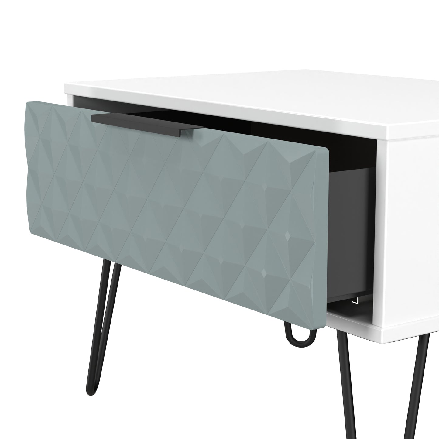 Harlequin Side Table Teal & White 1 Drawer 58cm
