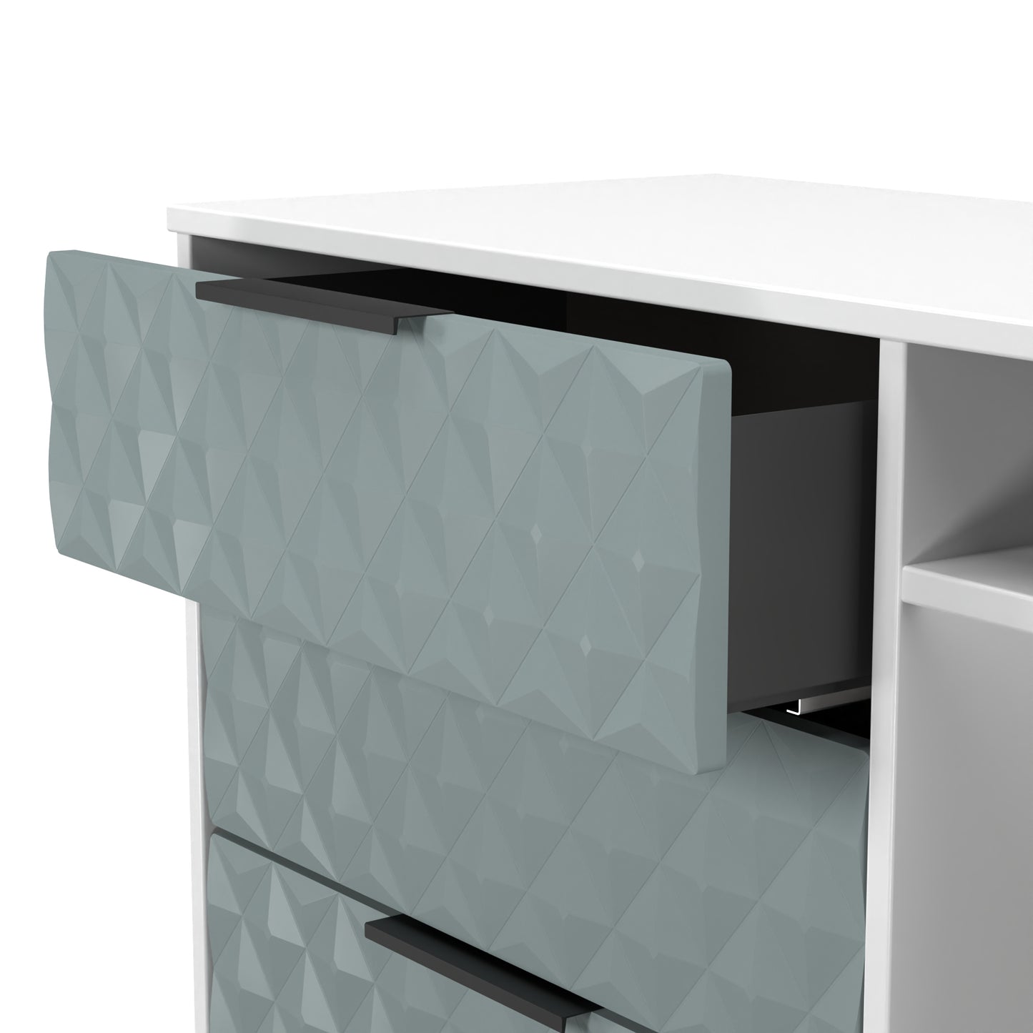 Harlequin TV Unit Teal & White 2 Shelves 3 Drawers 97cm