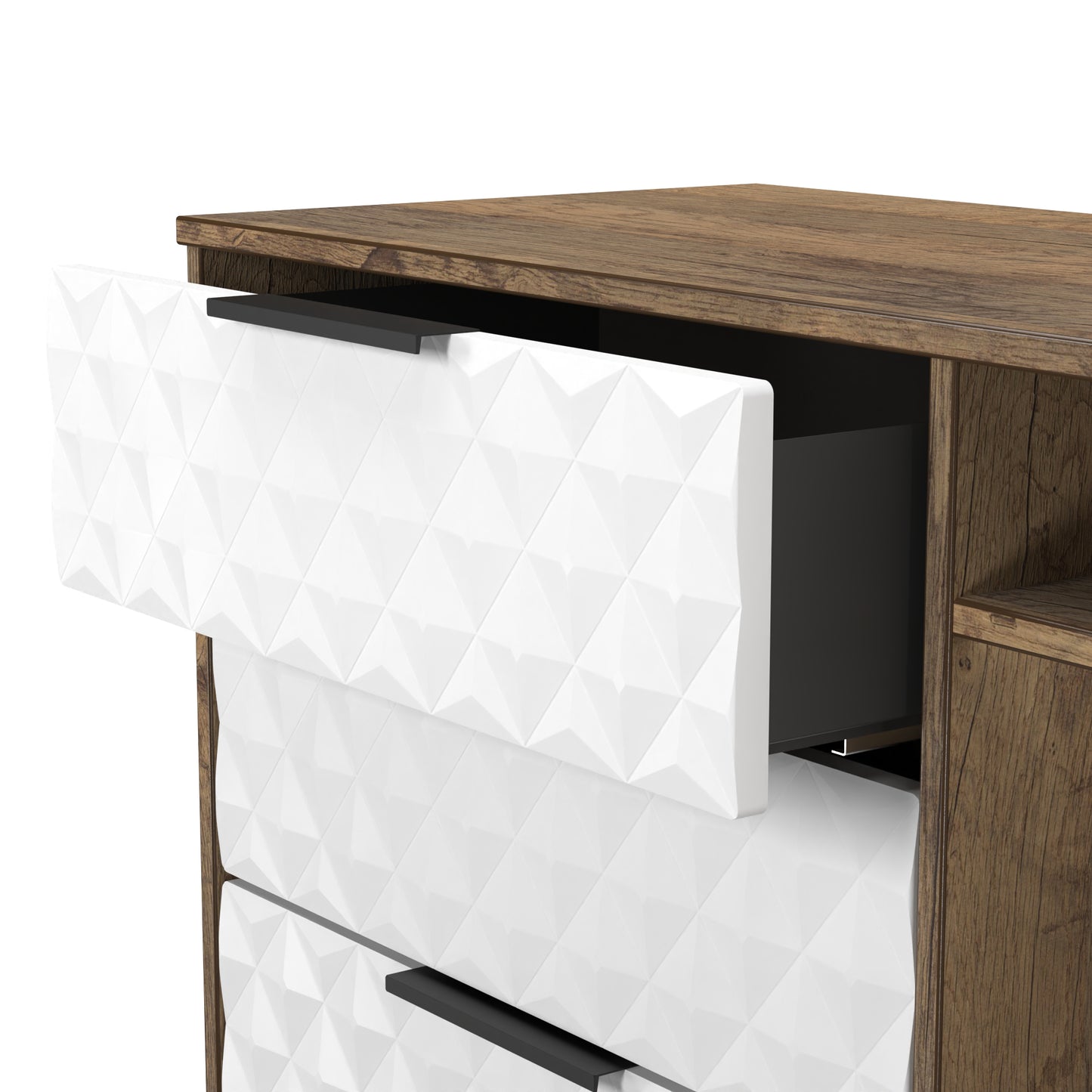 Harlequin TV Unit White & Oak 2 Shelves 3 Drawers 97cm