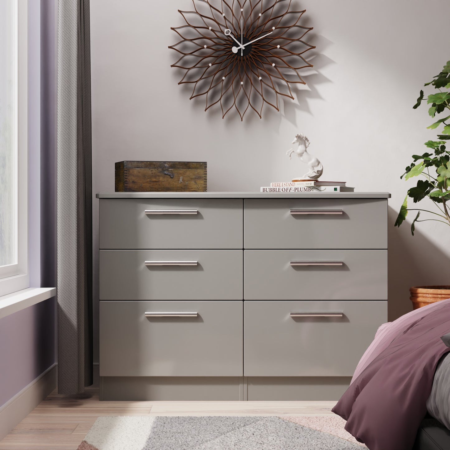 Knightsbridge Large Chest of Drawers Grey 6 Drawers 112cm