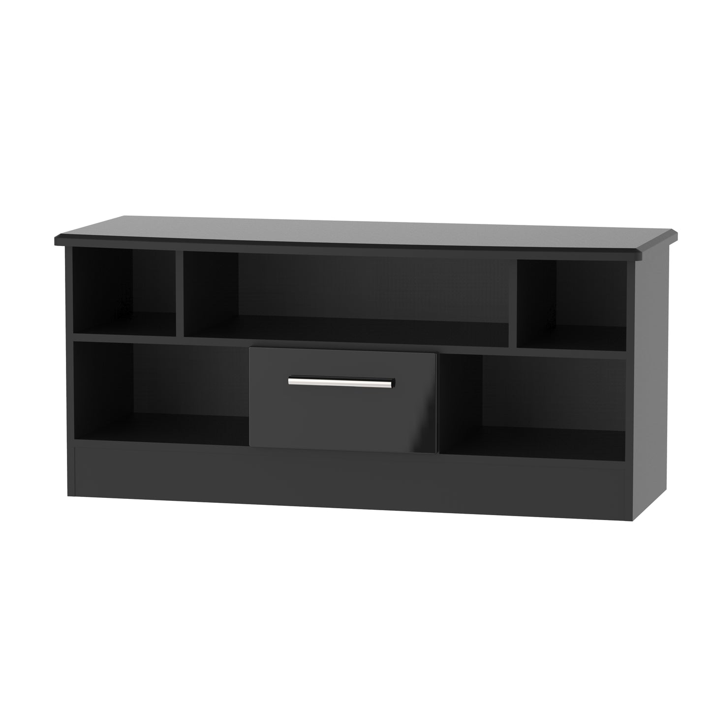 Knightsbridge TV Unit Black 5 Shelves 1 Drawer 112cm