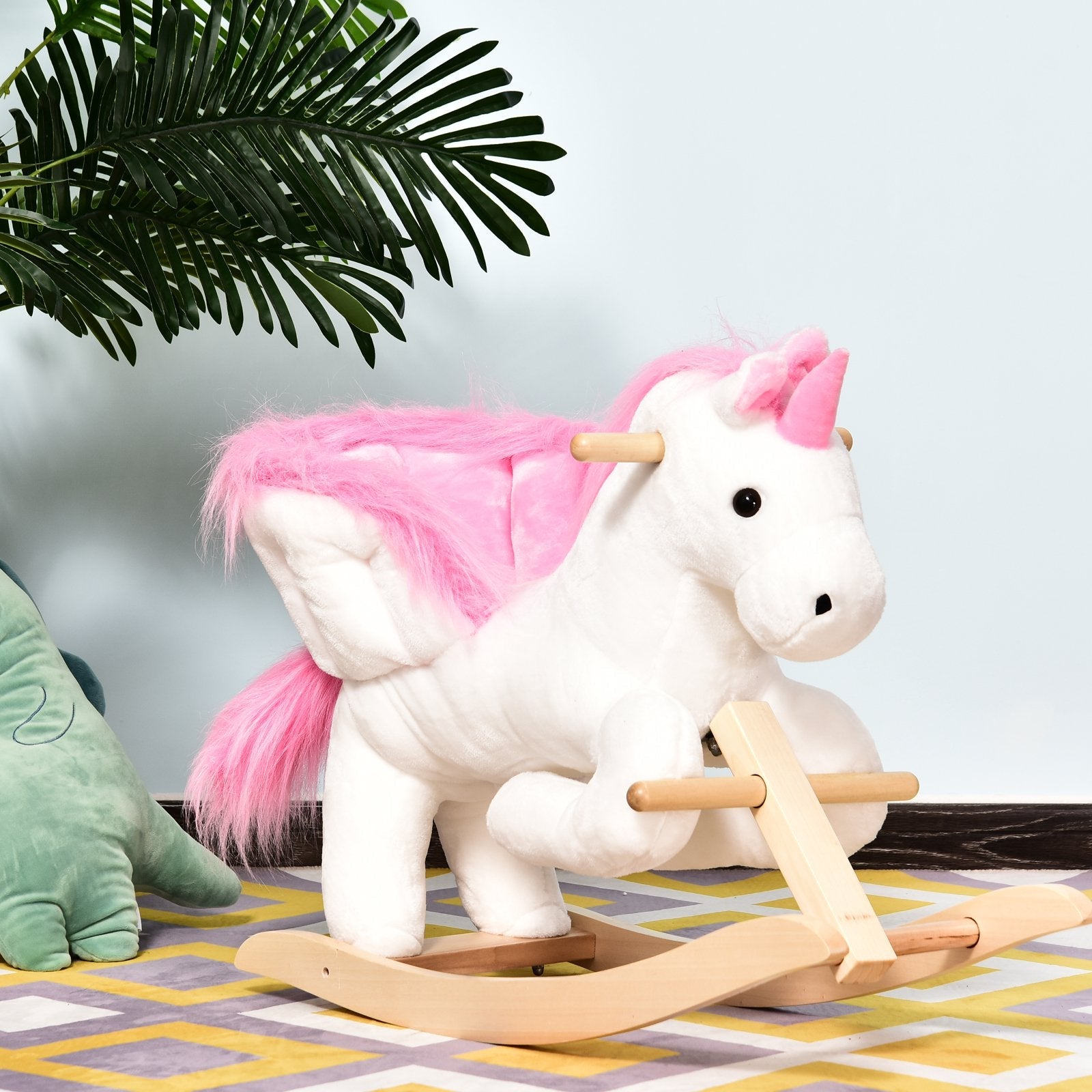 Unicorn Rocking Horse Kids Wooden Ride On Plush Toy w/ Music only