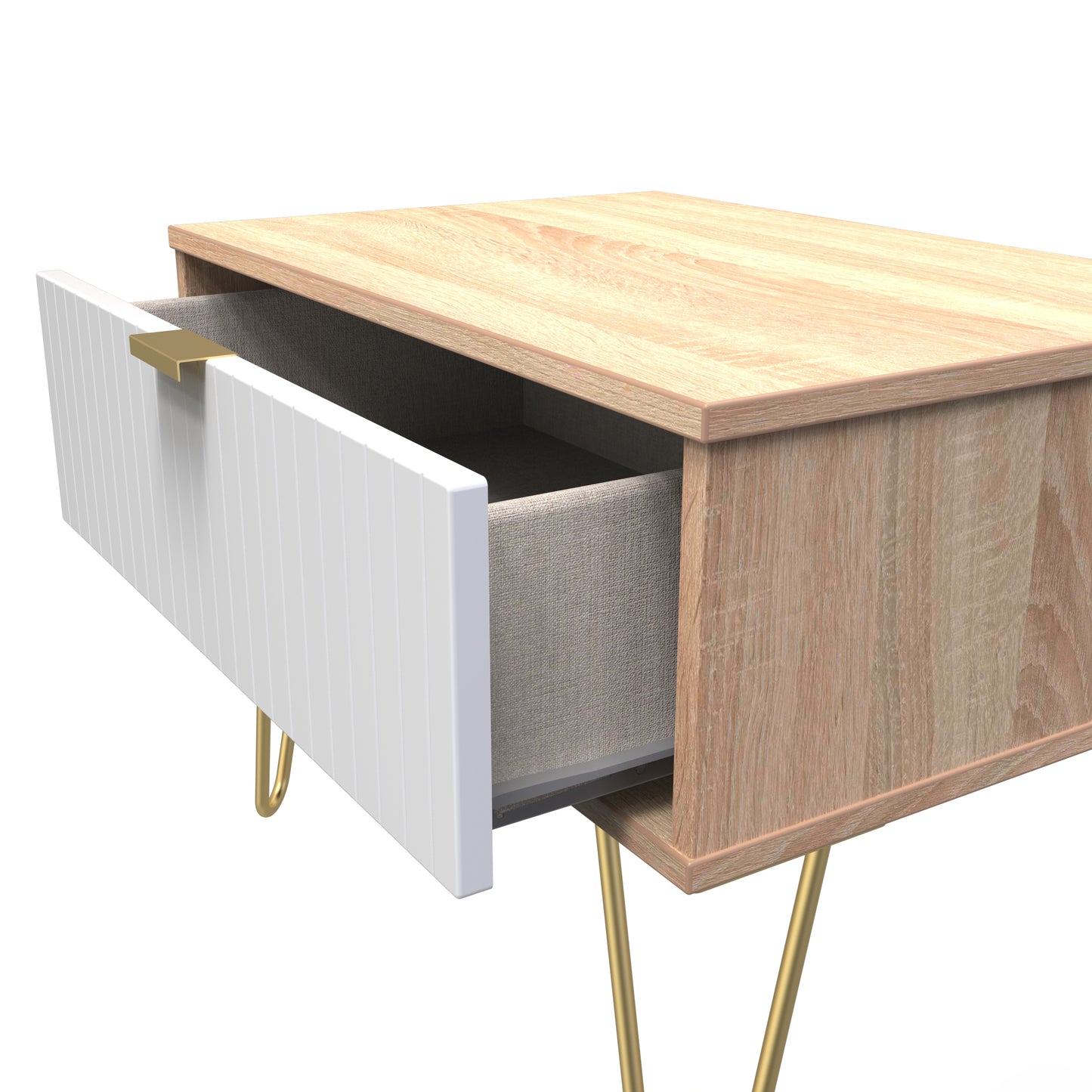 Linear Side Table White & Light Oak 1 Drawer 40cm