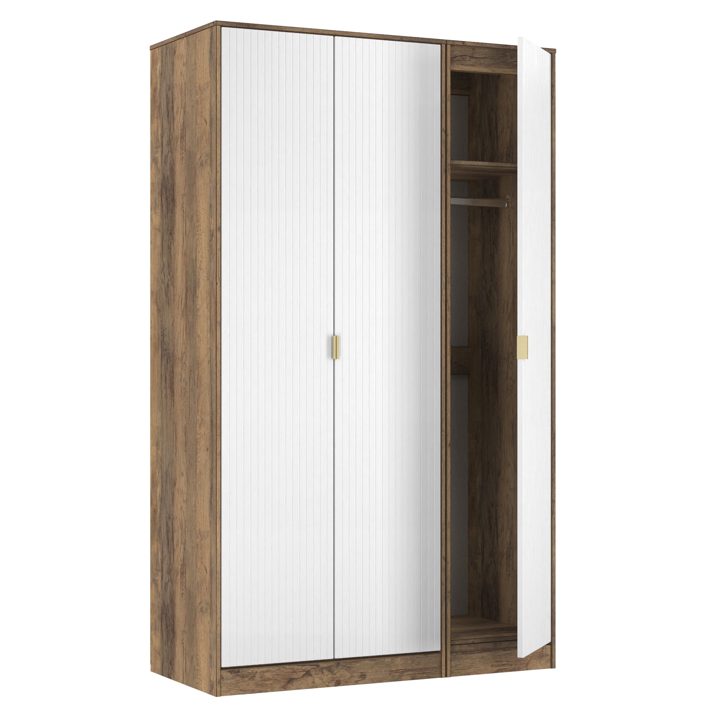 Linear Tall Wardrobe White & Oak 3 Doors 1 Shelf 198cm