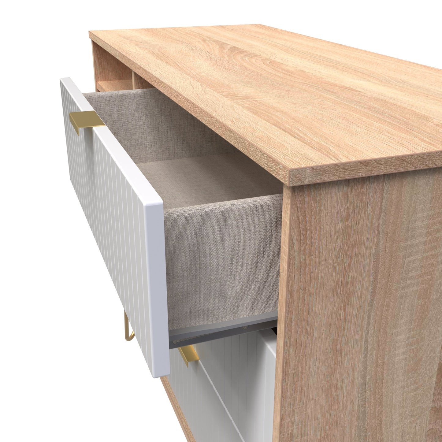 Linear TV Unit White & Light Oak 2 Shelves 3 Drawers 40cm