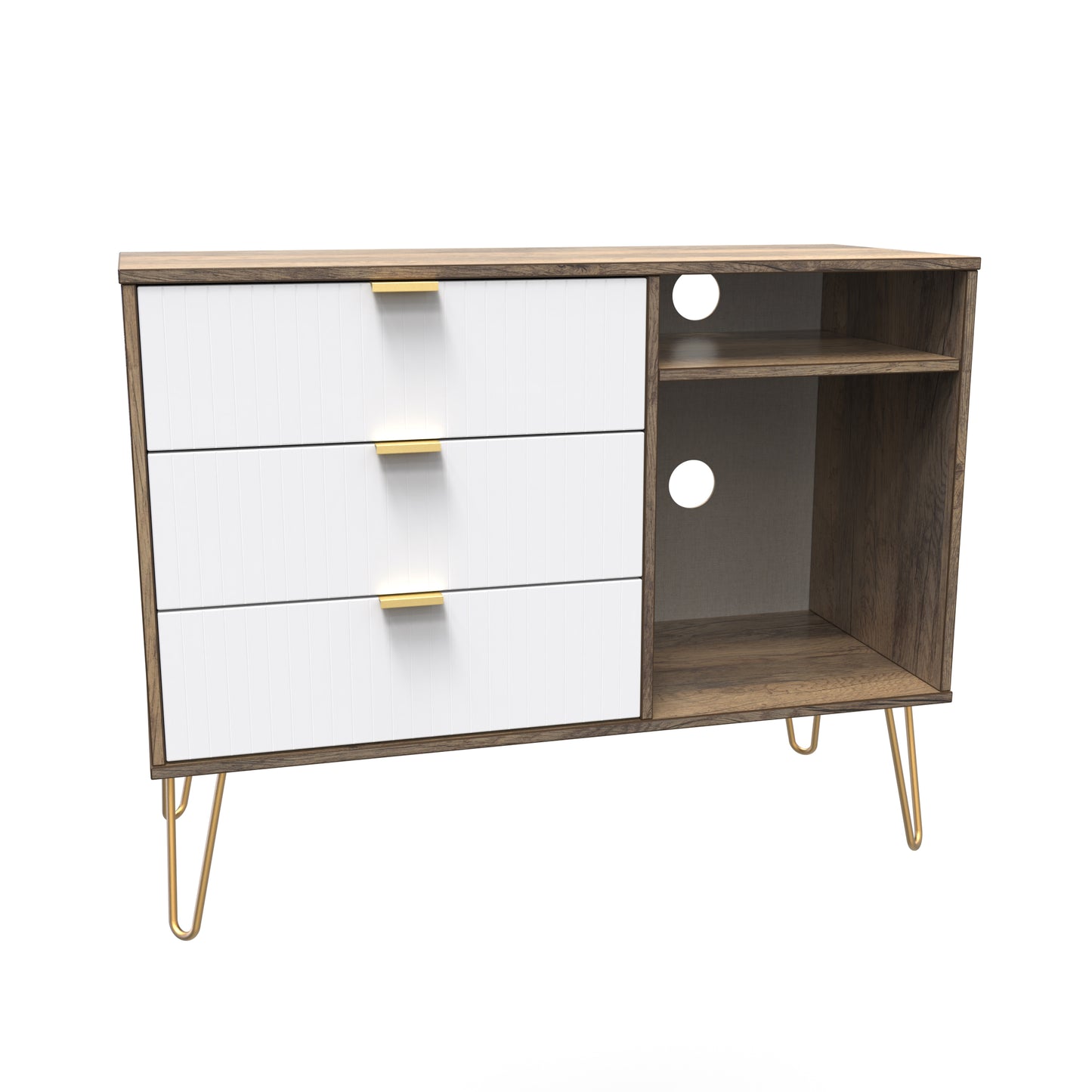 Linear TV Unit White & Vintage Oak 2 Shelves 3 Drawers 40cm