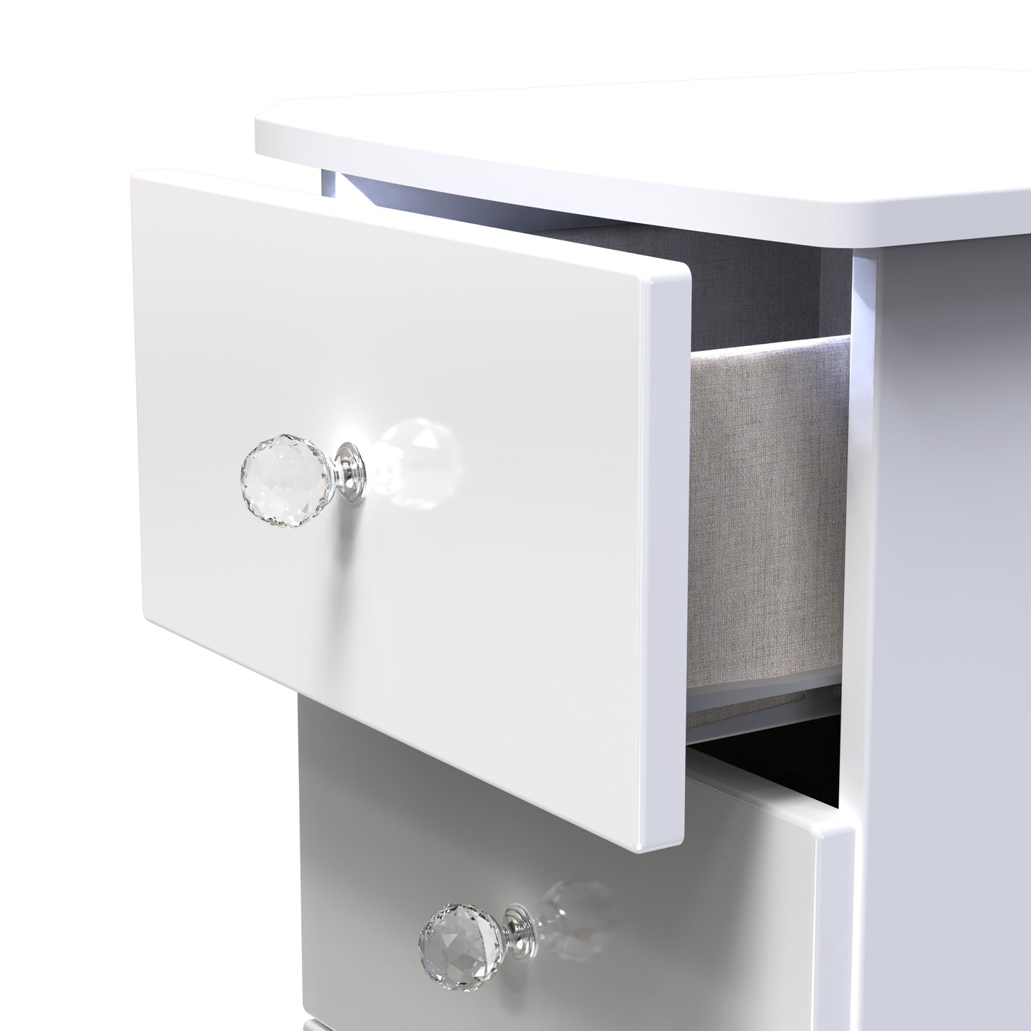Lumiere Bedside Table with LED lights White 3 Drawers 70cm