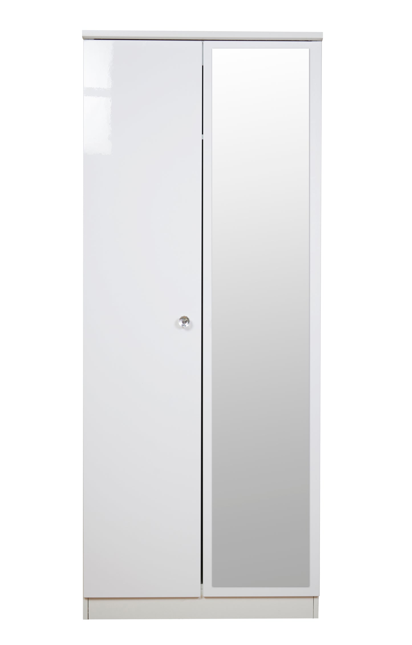 Lumiere Tall Mirror Wardrobe White 2 Doors 1 Shelf 196cm