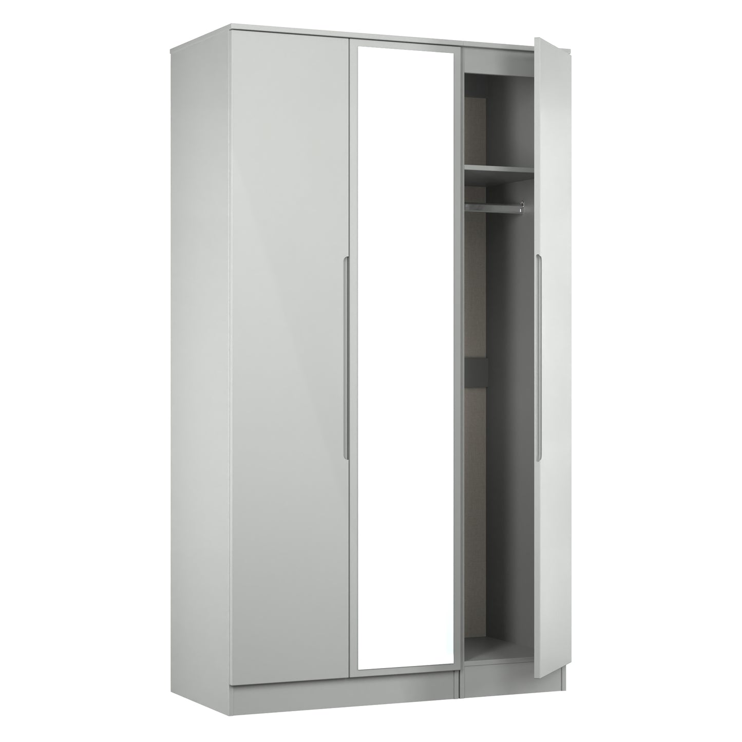 Milan Tall Mirror Wardrobe Grey 2 Shelves 196cm