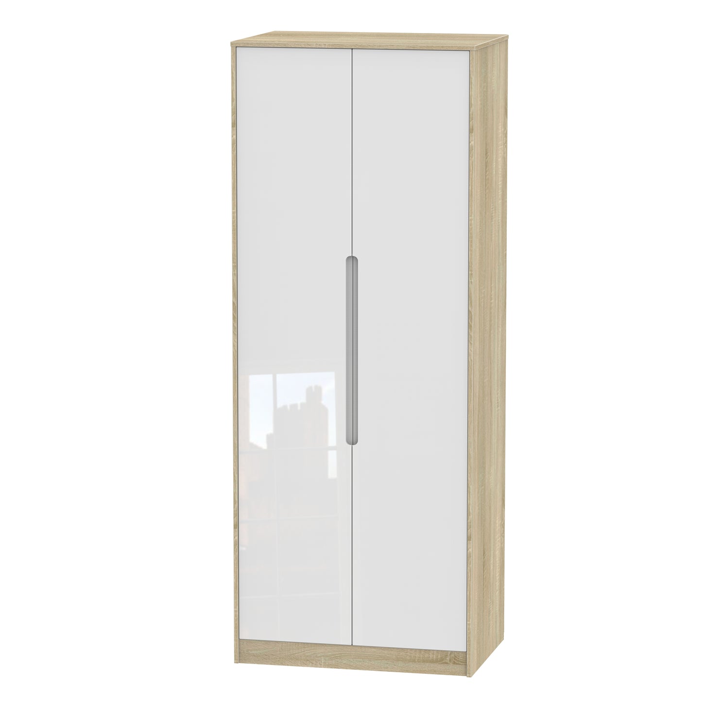 Monaco Tall Wardrobe White & Oak 2 Doors 1 Shelf 198cm