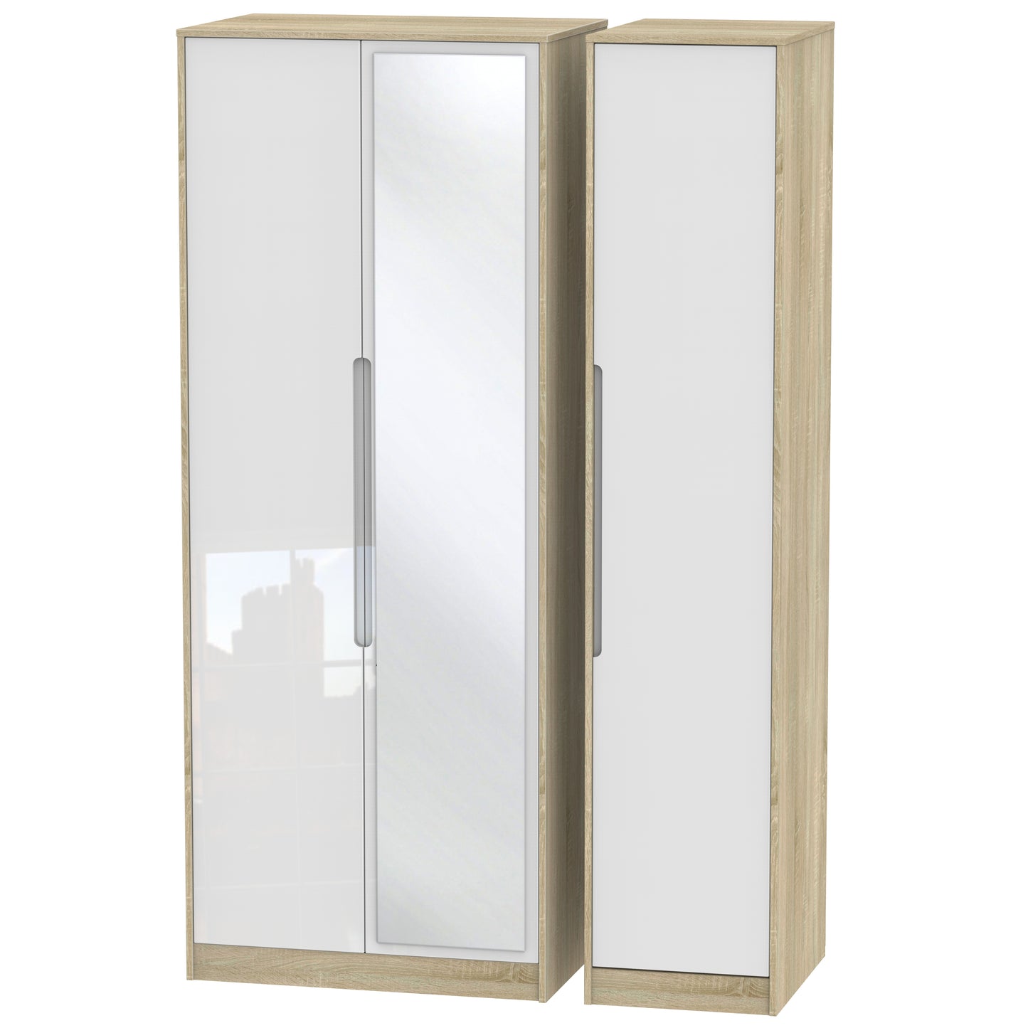 Monaco Tall Mirror Wardrobe White & Oak 1 Shelf 198cm