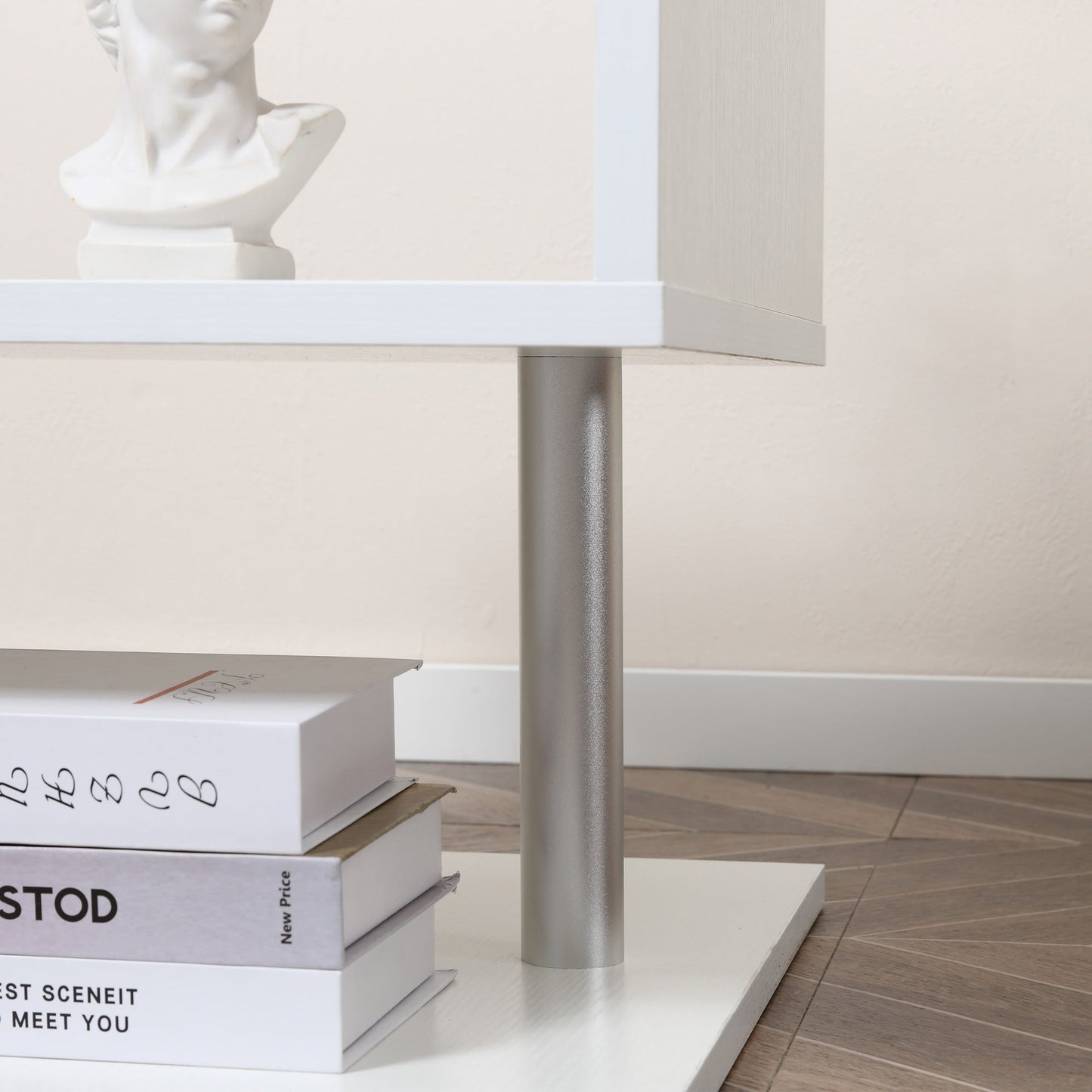 Coffee End Table S shape 2 Tier Storage Shelves Organizer Versatile Home office furniture White