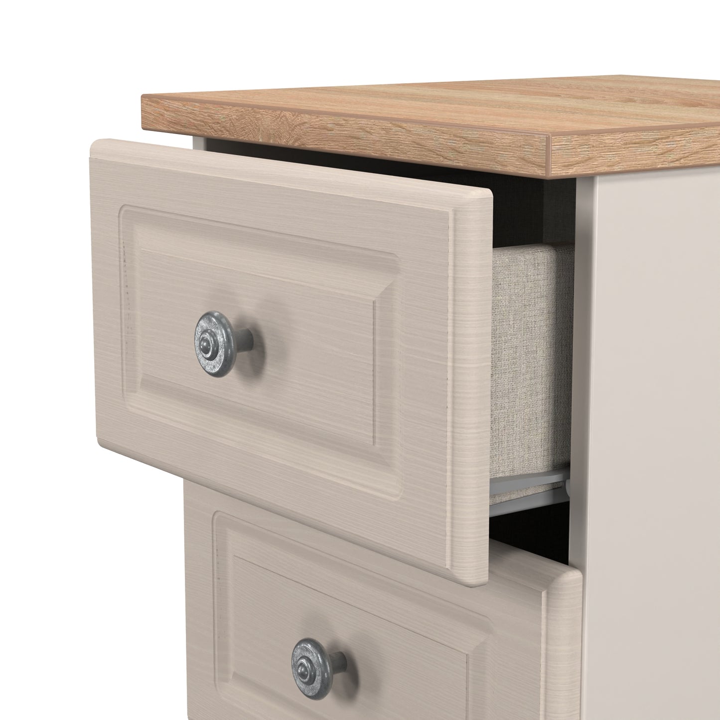 Norfolk Bedside Table Off-white & Light Oak 3 Drawers 37cm