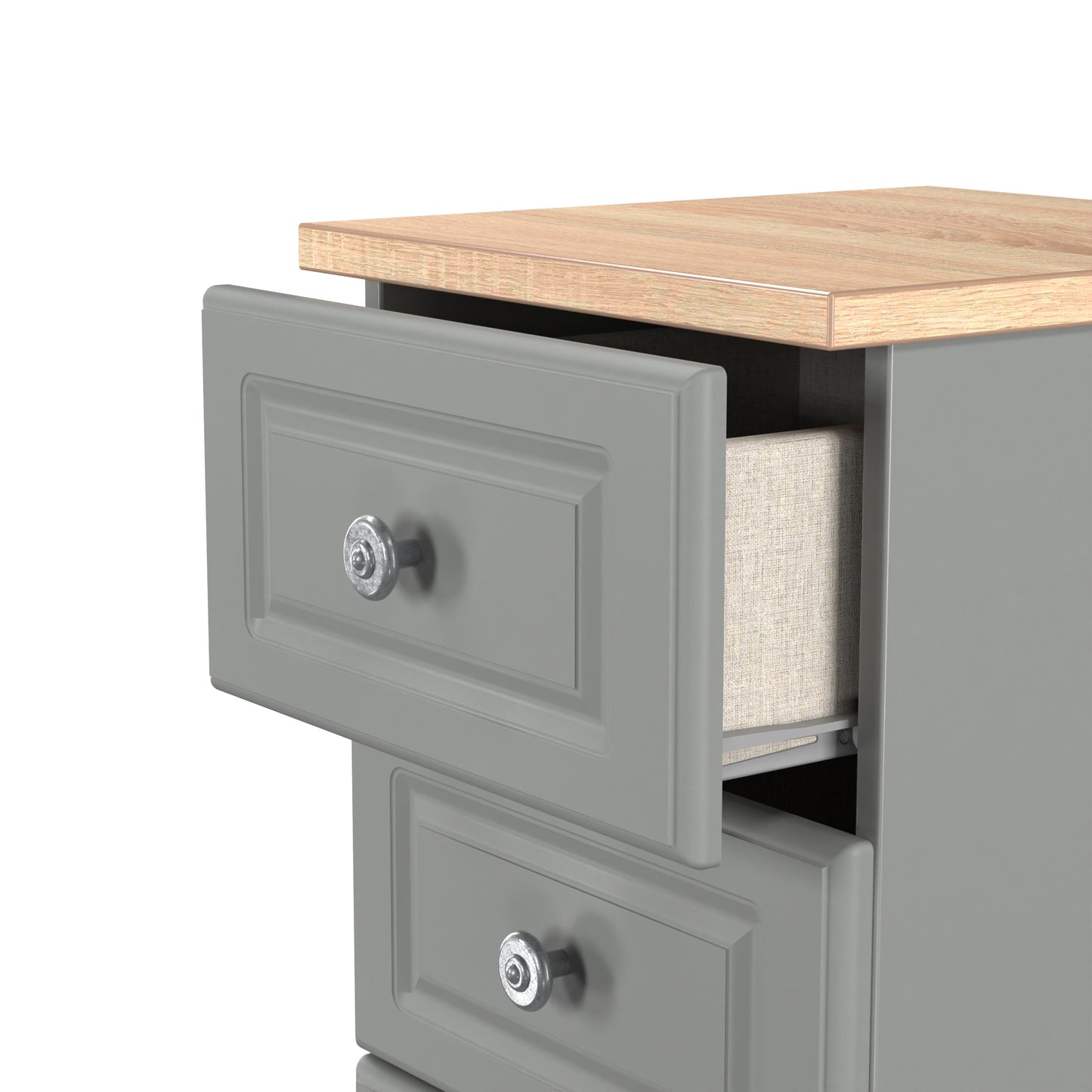 Norfolk Bedside Table Grey & Light Oak 5 Drawers 37cm