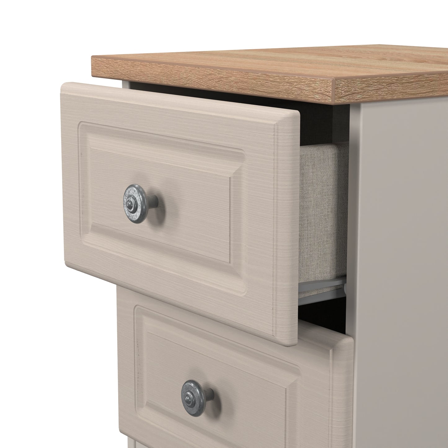 Norfolk Bedside Table Off-white & Light Oak 2 Drawers 37cm