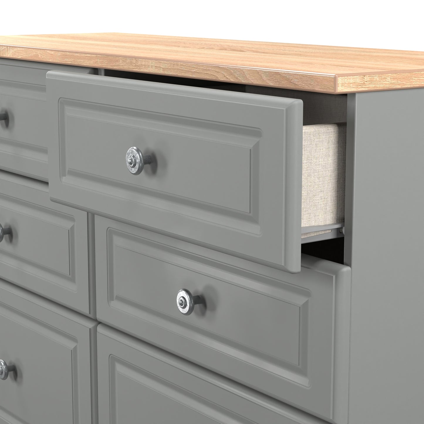 Norfolk Large Chest of Drawers Grey & Light Oak 6 Drawers 110cm