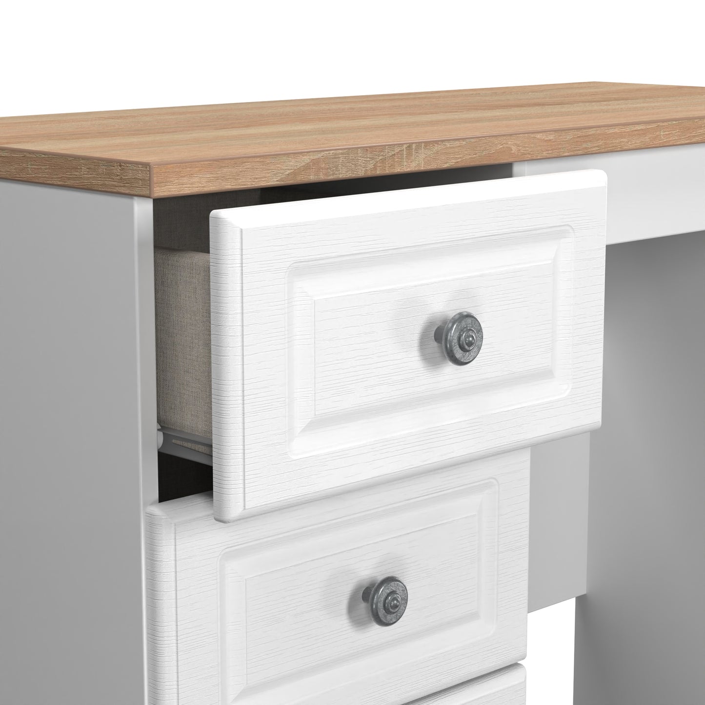Norfolk Desk White & Light Oak 3 Drawers 90cm