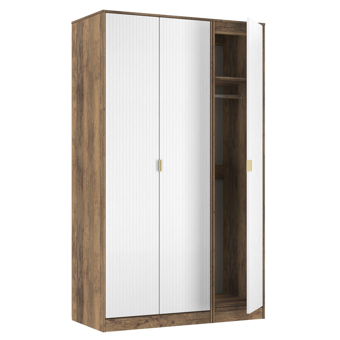 Nashville F Tall Wardrobe White & Vintage Oak 3 Doors 1 Shelf 116cm