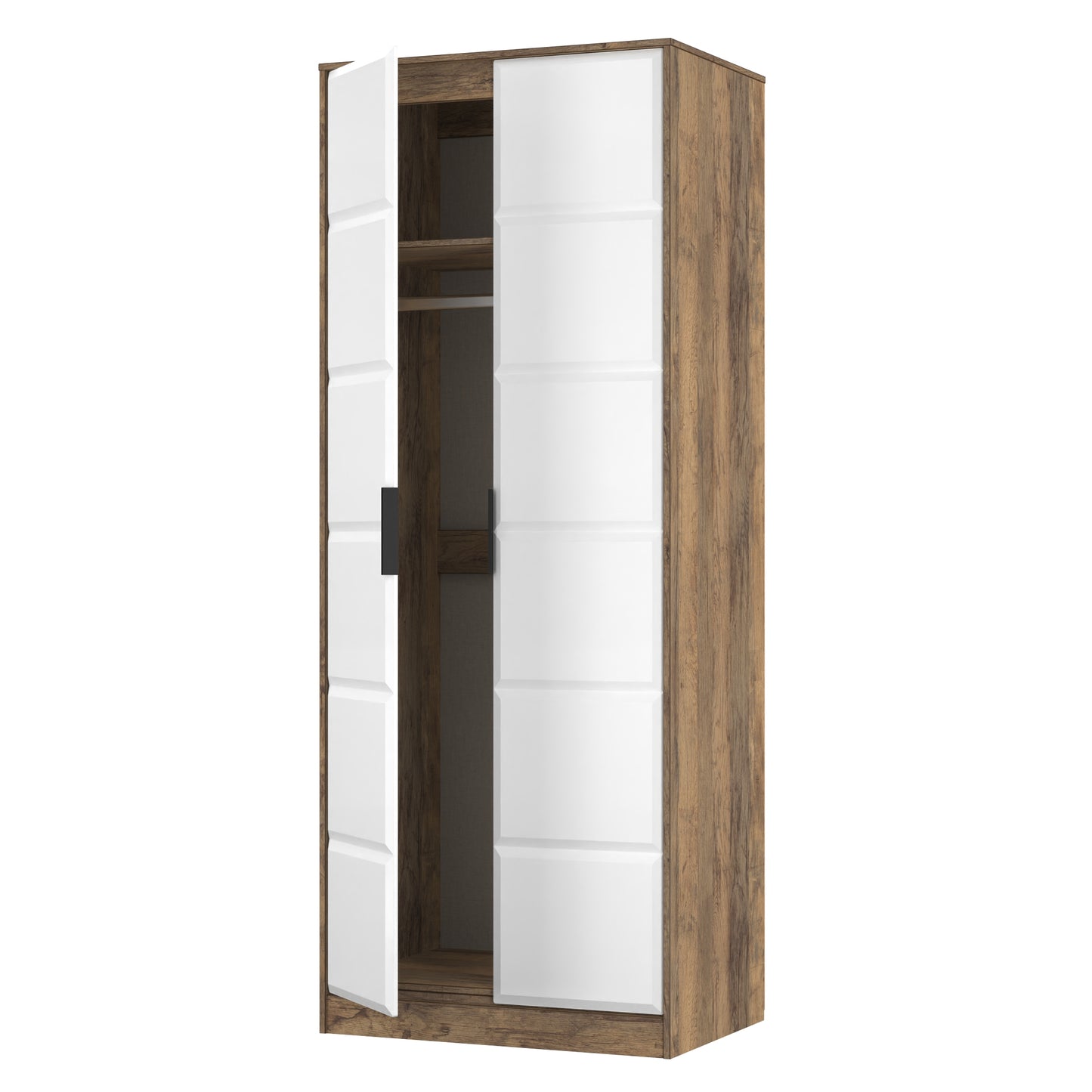 New York C Tall Wardrobe White & Vintage Oak 2 Doors 1 Shelf 77cm