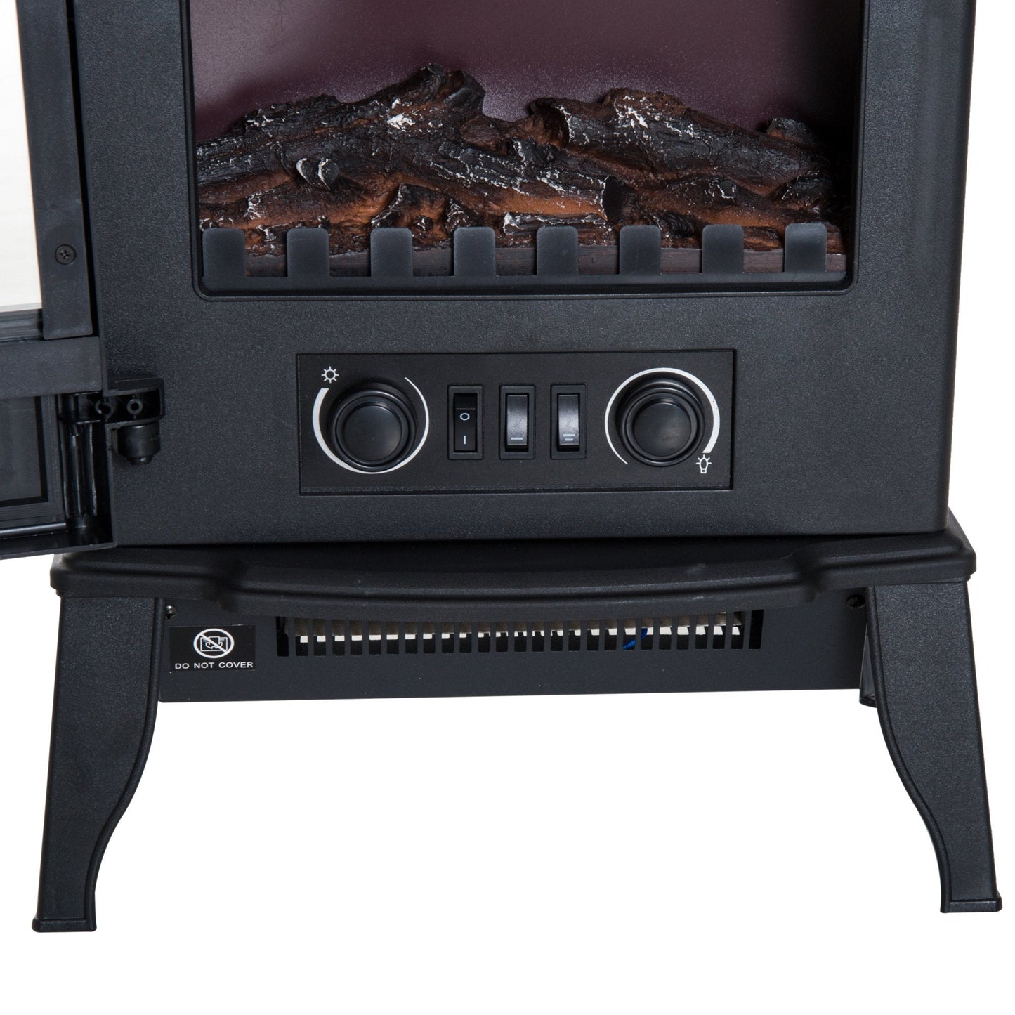 Electric Fireplace Heater Freestanding Stove with LED Flame Effect 1000W/2000W-Black