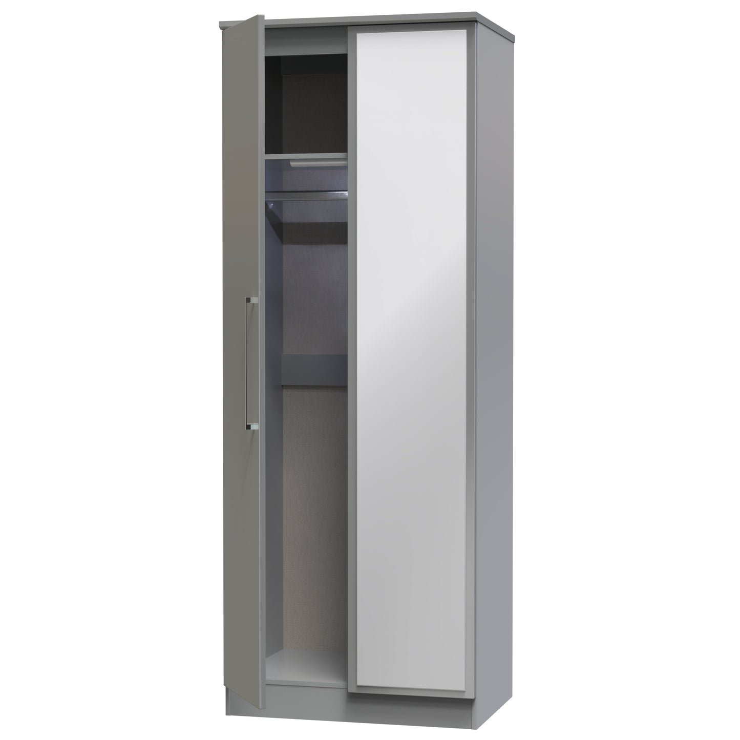 Paris Tall Mirror Wardrobe Grey 1 Shelf 74cm