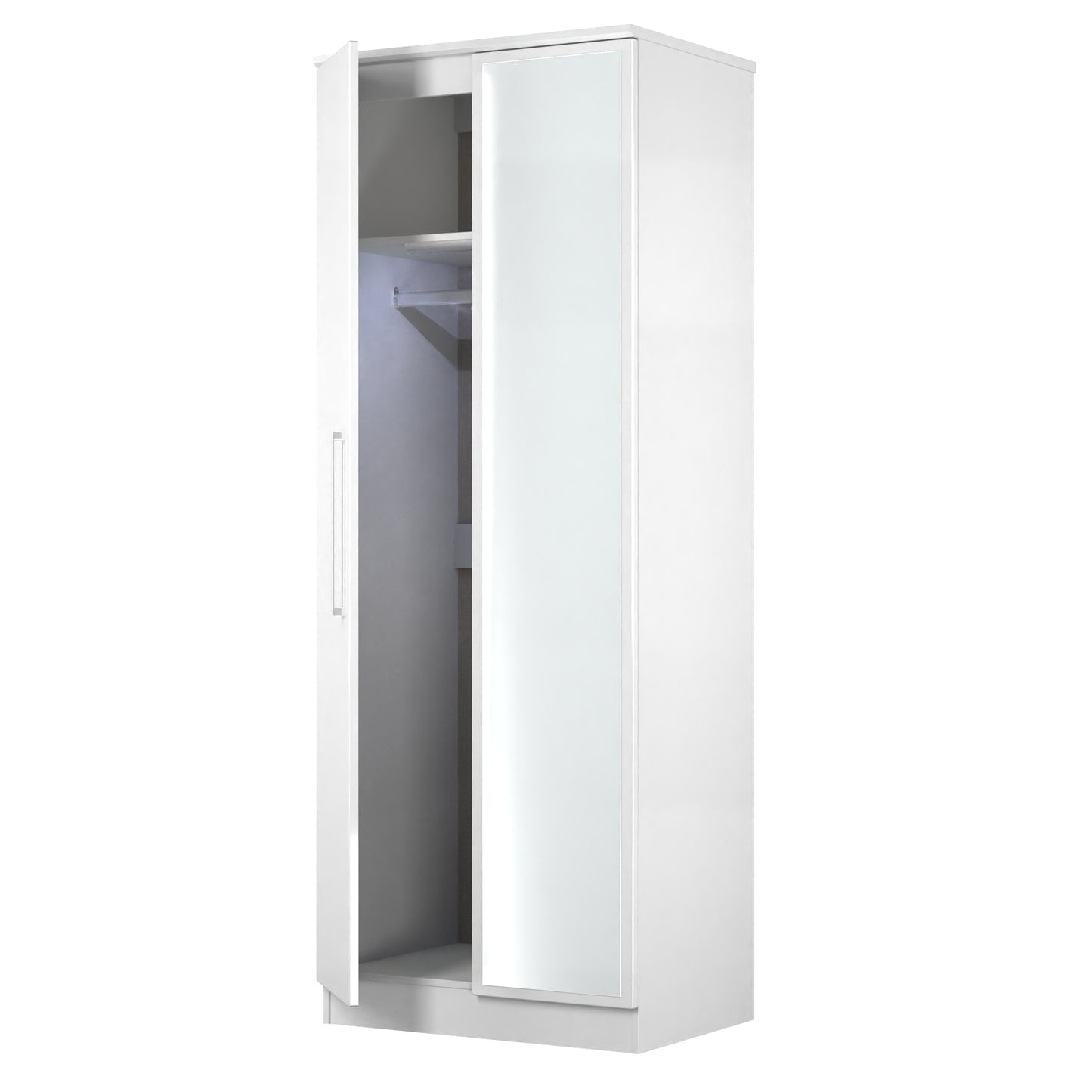 Paris Tall Mirror Wardrobe White 1 Shelf 74cm