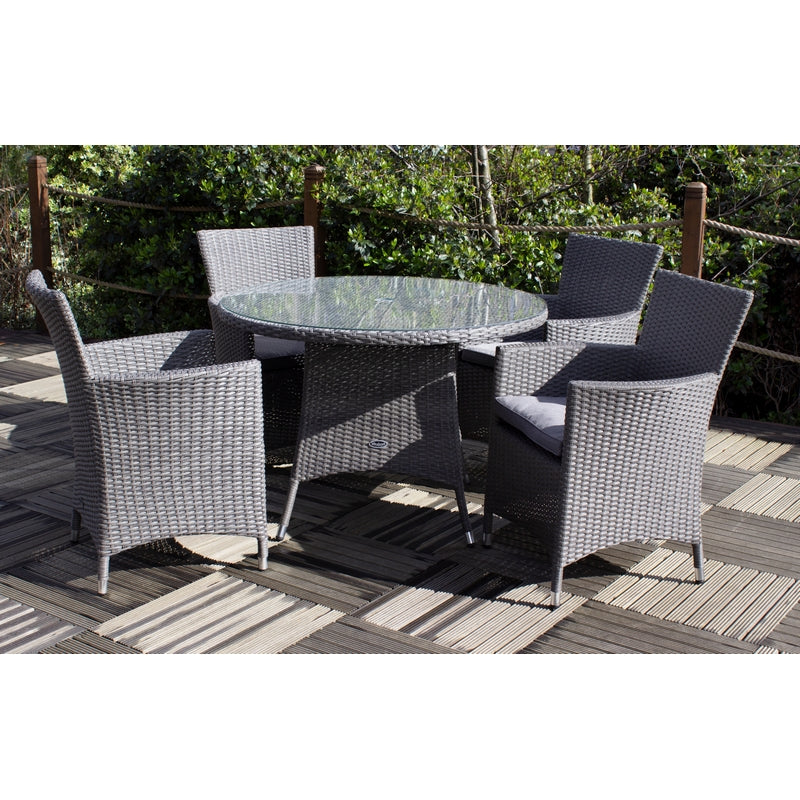 Paris Rattan Garden Patio Dining Set by Royalcraft - 4 Seats Grey Cushions