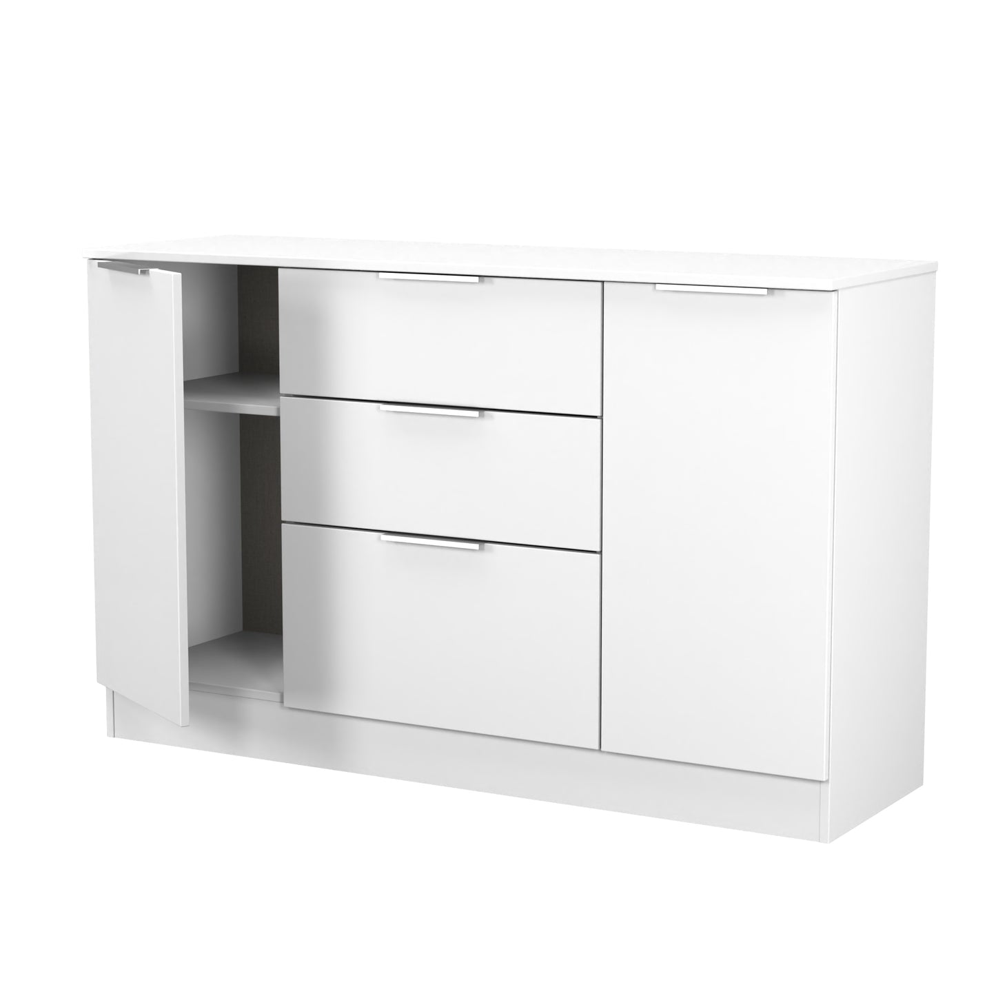 Plymouth Large Sideboard White 2 Doors 1 Shelf 3 Drawers 126cm