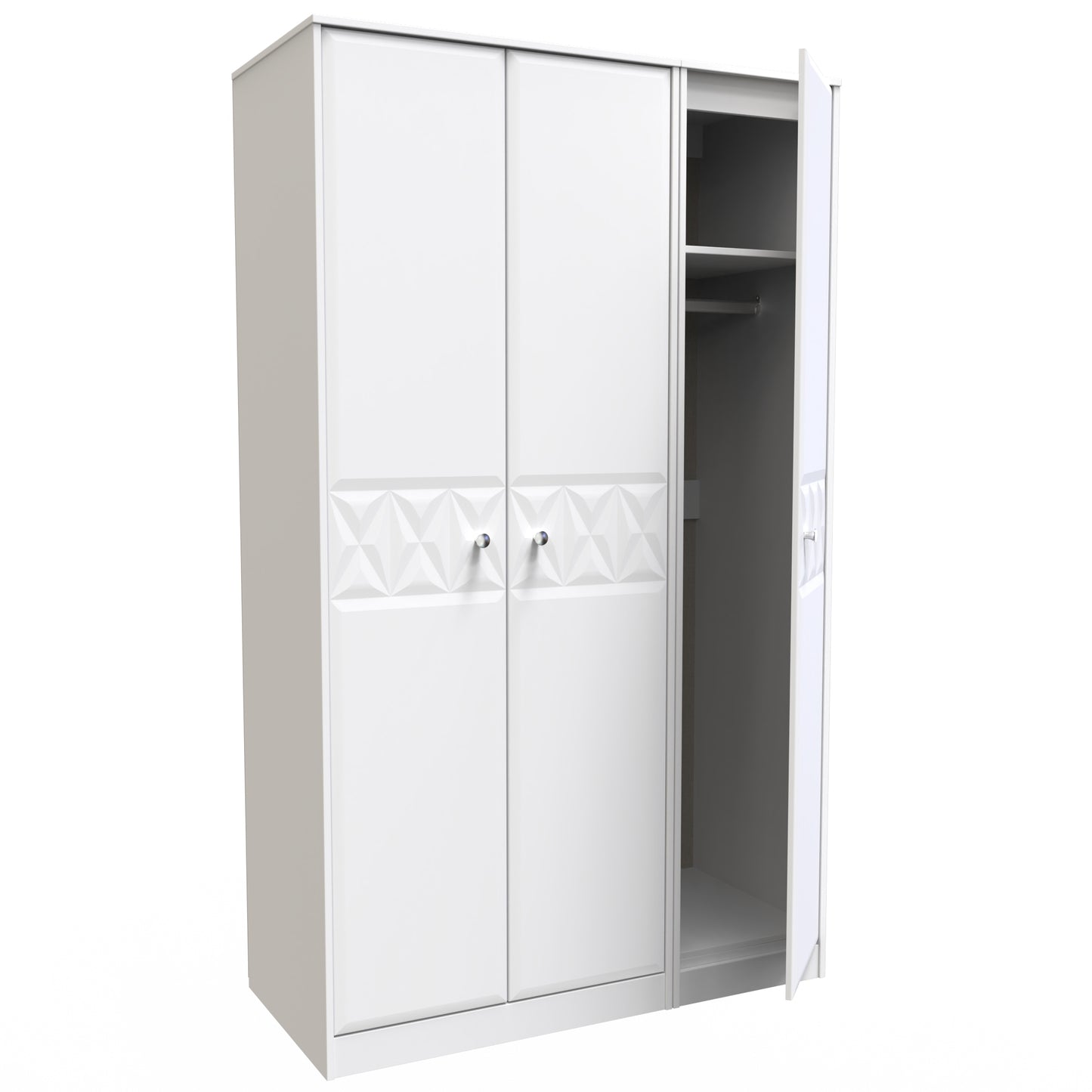 Pixel Tall Wardrobe White 3 Doors 1 Shelf 116cm