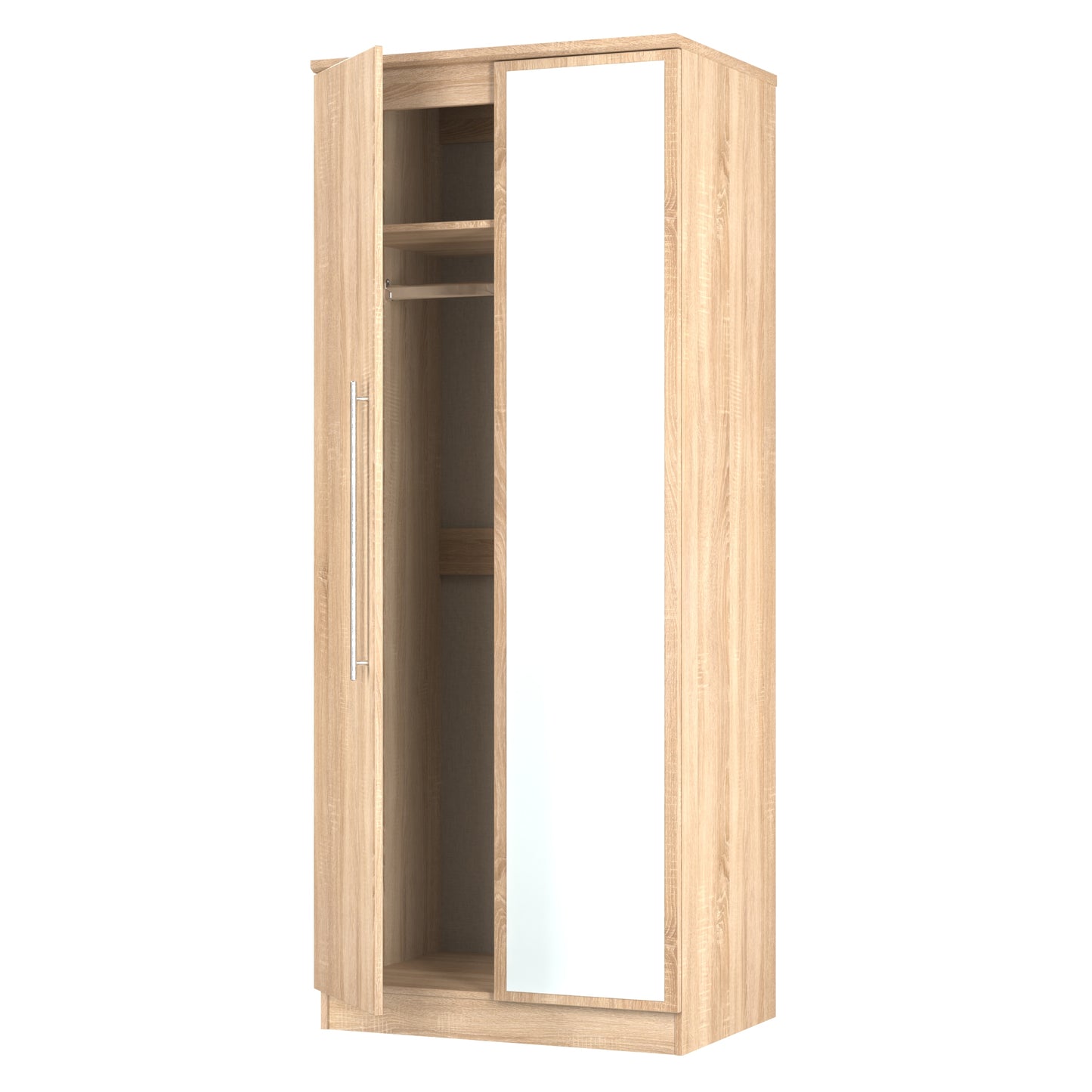 Sherwood Tall Mirror Wardrobe Light Oak 2 Doors 1 Shelf 74cm
