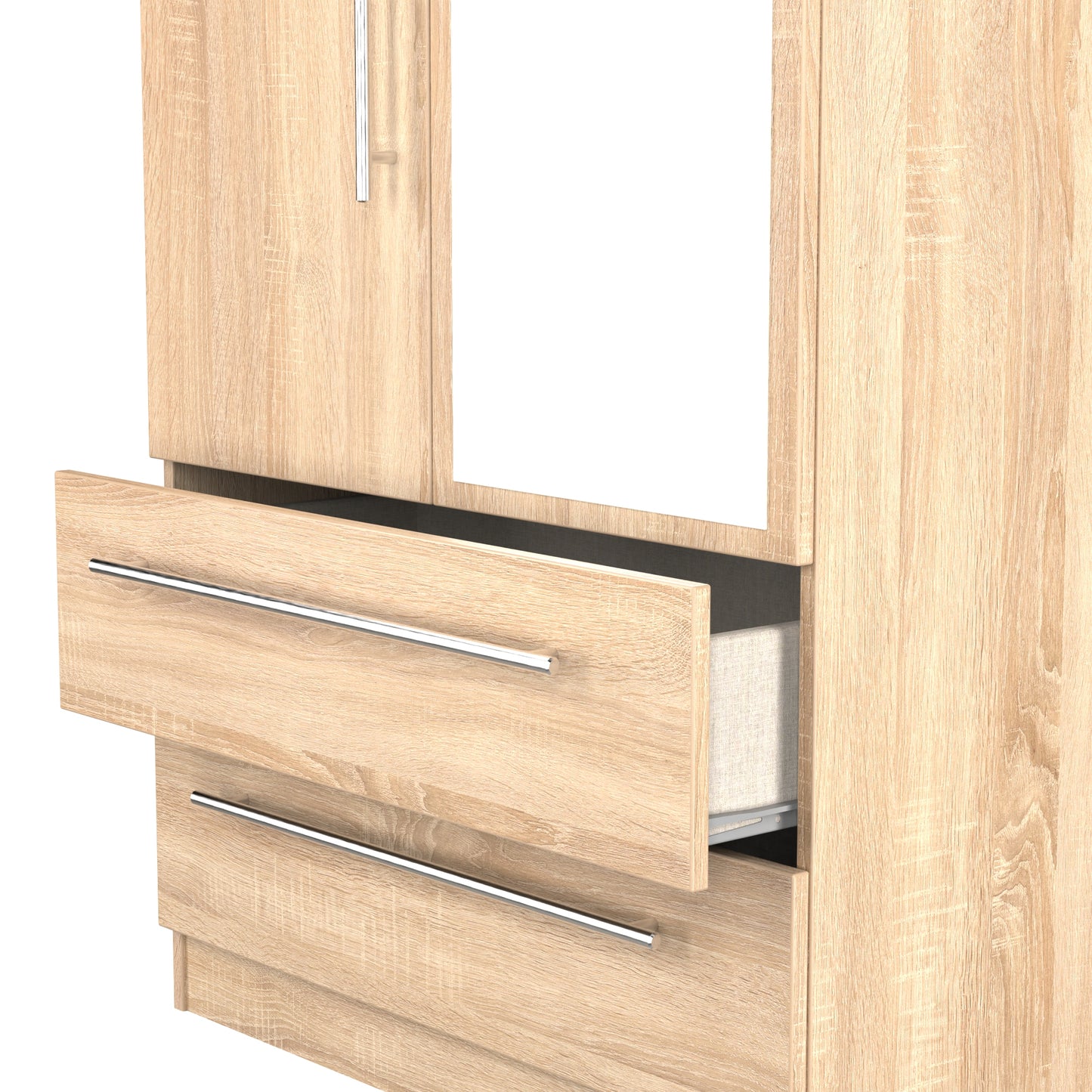 Sherwood Tall Mirror Wardrobe Light Oak 2 Doors 2 Drawers 74cm