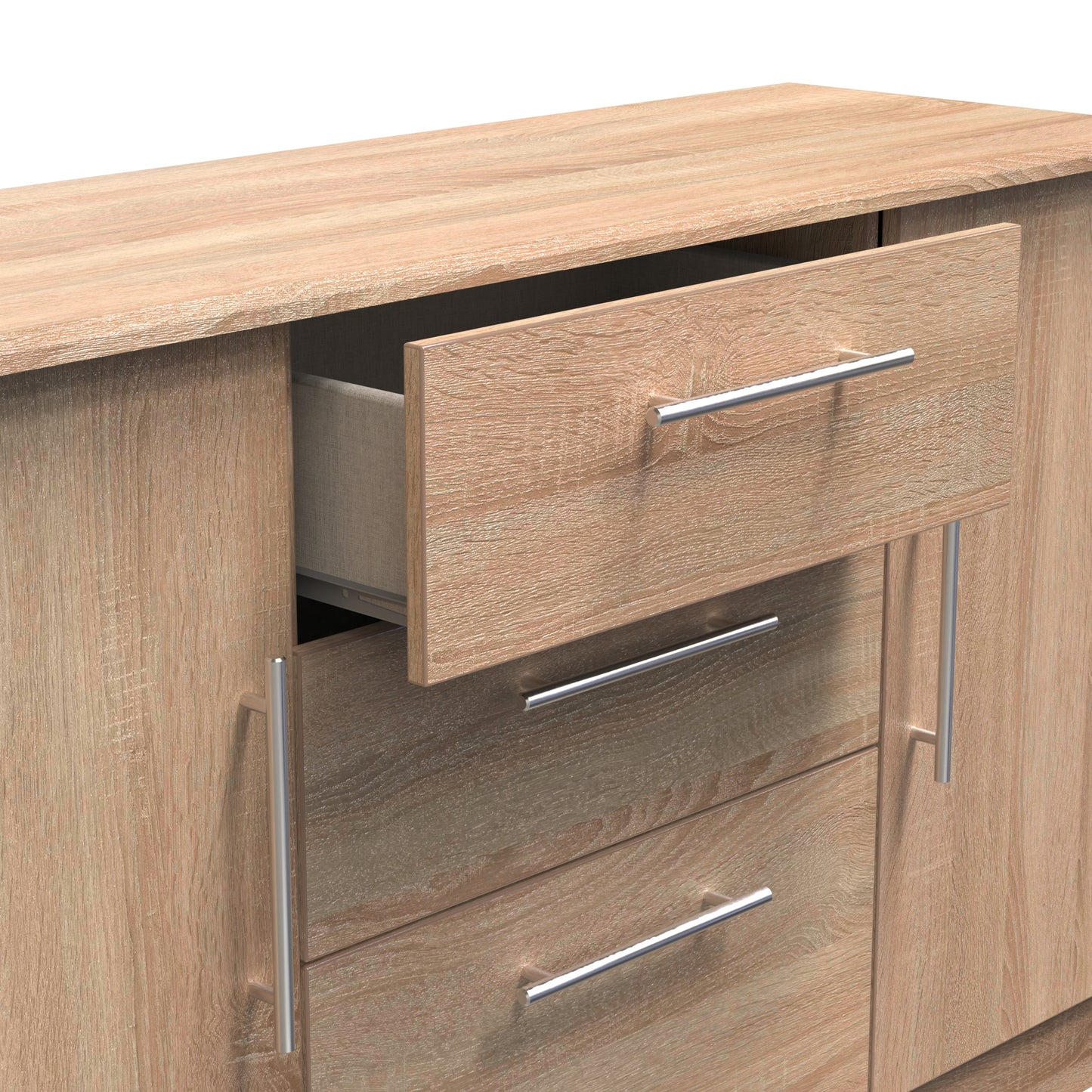 Sherwood Large Sideboard Light Oak 2 Doors 2 Shelves 3 Drawers 128cm