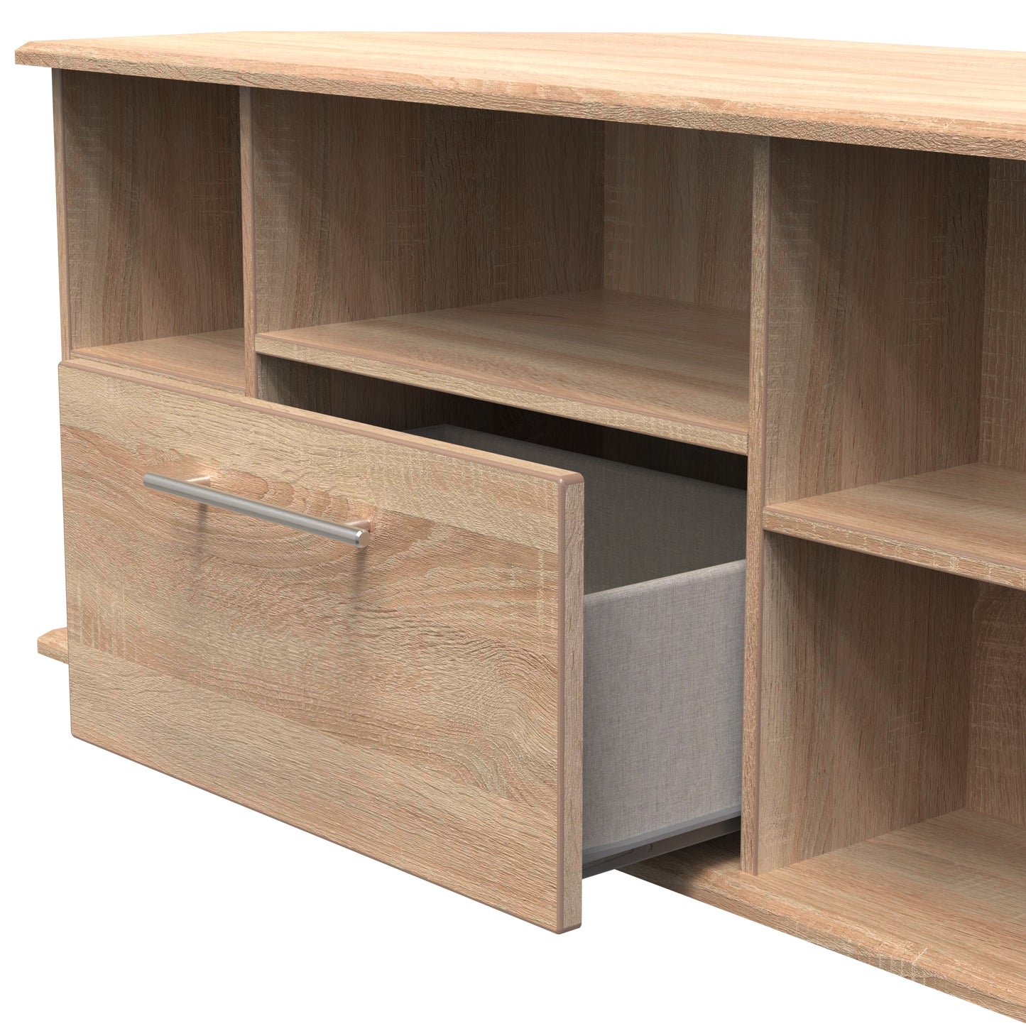 Sherwood Corner Corner TV Unit Light Oak 5 Shelves 1 Drawer 112cm