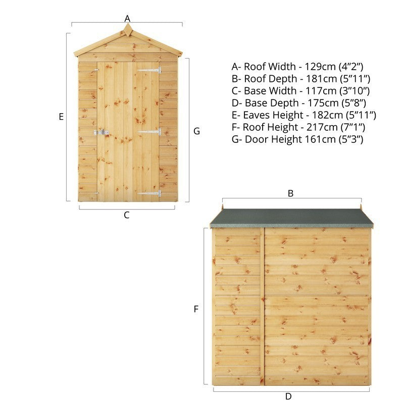 Mercia 3' 10" x 5' 8" Apex Shed - Premium Dip Treated Shiplap