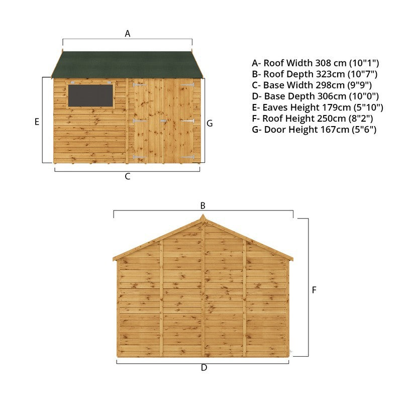Mercia Premier 9' 9" x 10' Reverse Apex Workshop - Premium Pressure Treated Shiplap