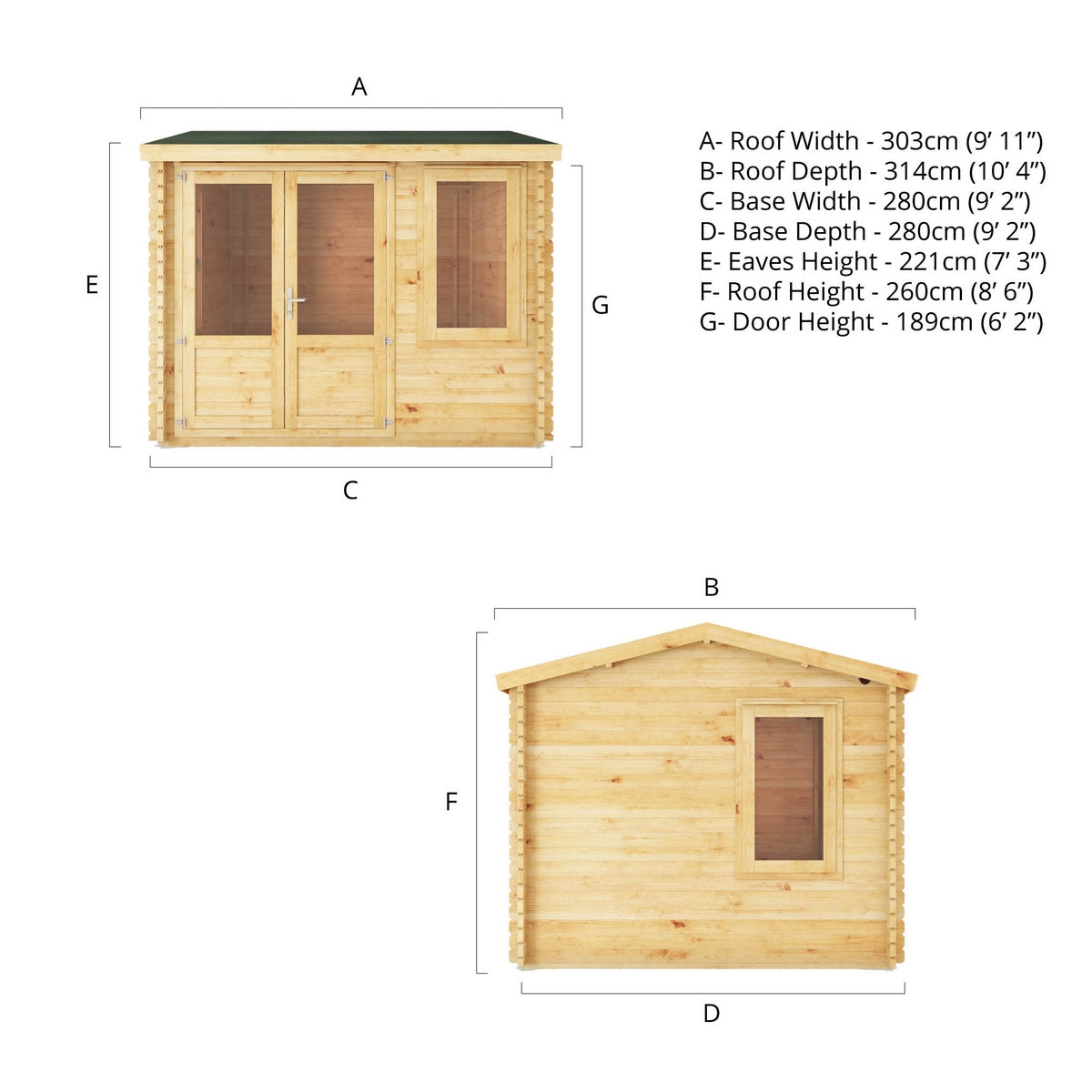 Mercia Elite 10' 3" x 9' 11" Reverse Apex Log Cabin - Premium 34mm Cladding Loglap