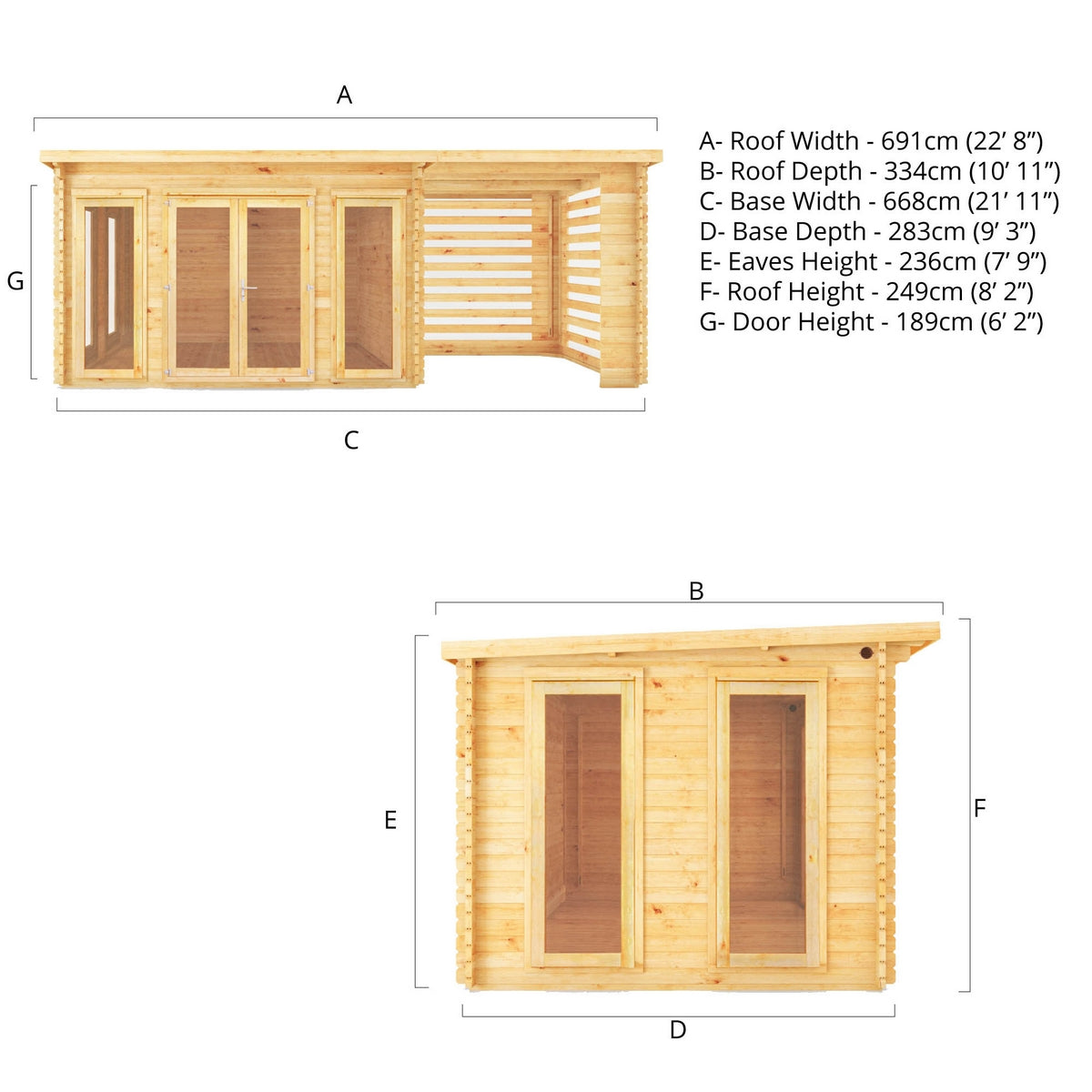 Mercia Studio 10' 11" x 22' 8" Pent Log Cabin Slatted - Premium 34mm Cladding Loglap