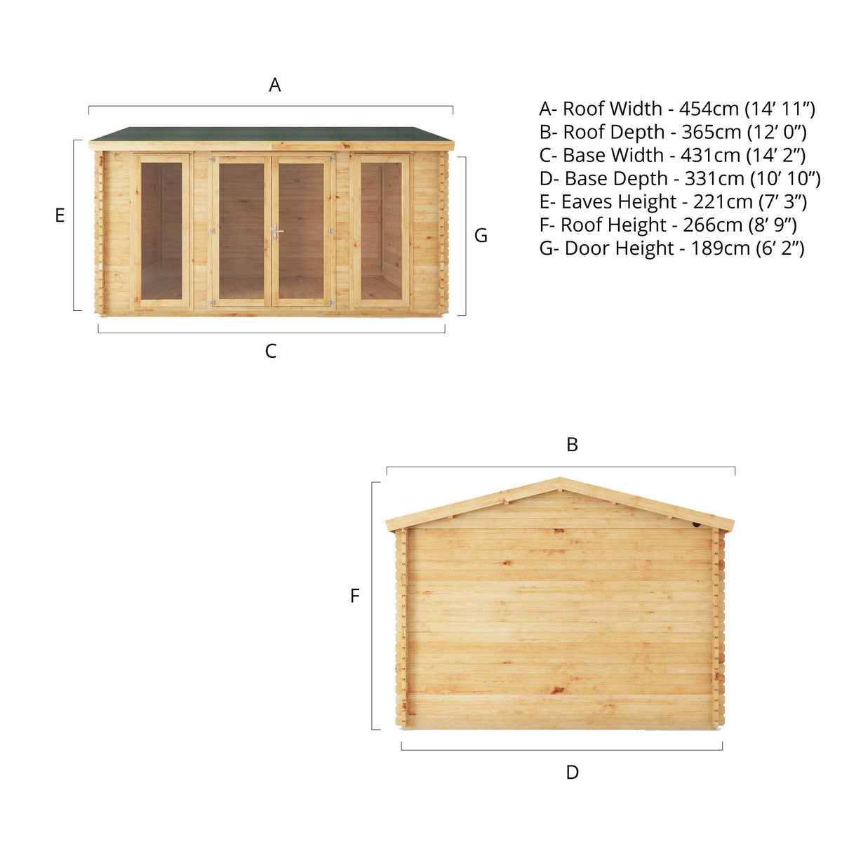 Mercia Studio 11' 11" x 14' 10" Apex Log Cabin - Premium 44mm Cladding Loglap