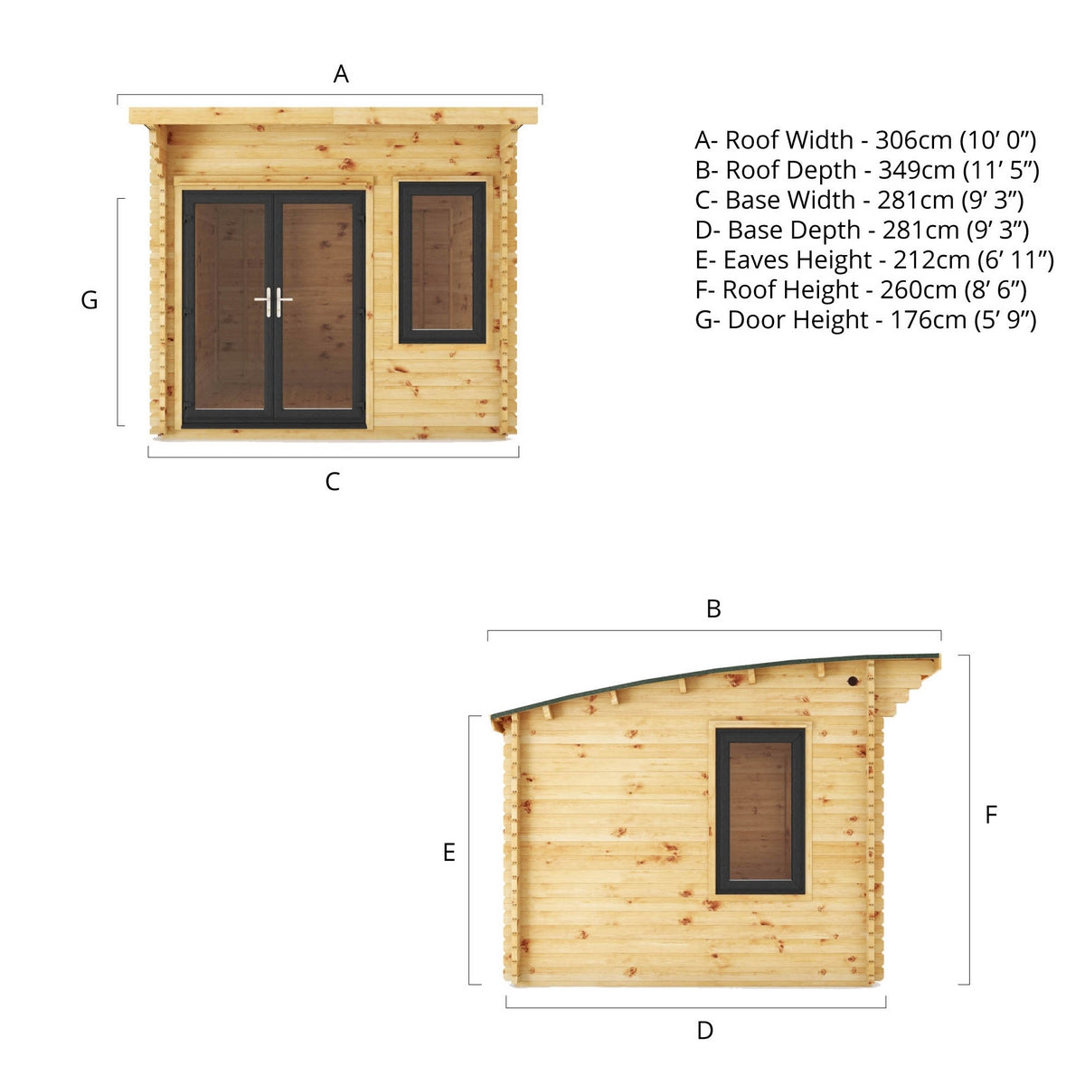Mercia Helios 11' 5" x 10' Curved Log Cabin - Premium 44mm Cladding Loglap - Grey UPVC