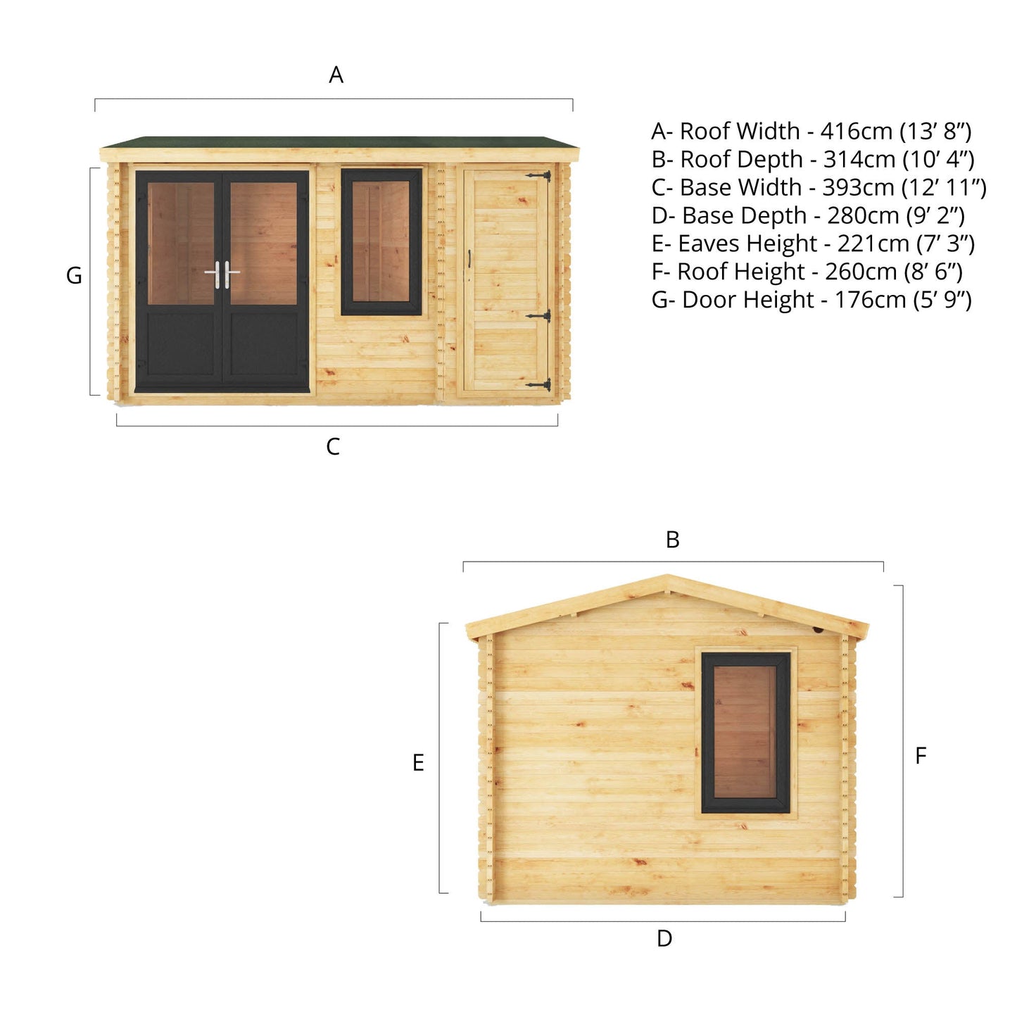 Mercia Elite 10' 3" x 13' 7" Apex Log Cabin - Premium 44mm Cladding Loglap - Grey UPVC
