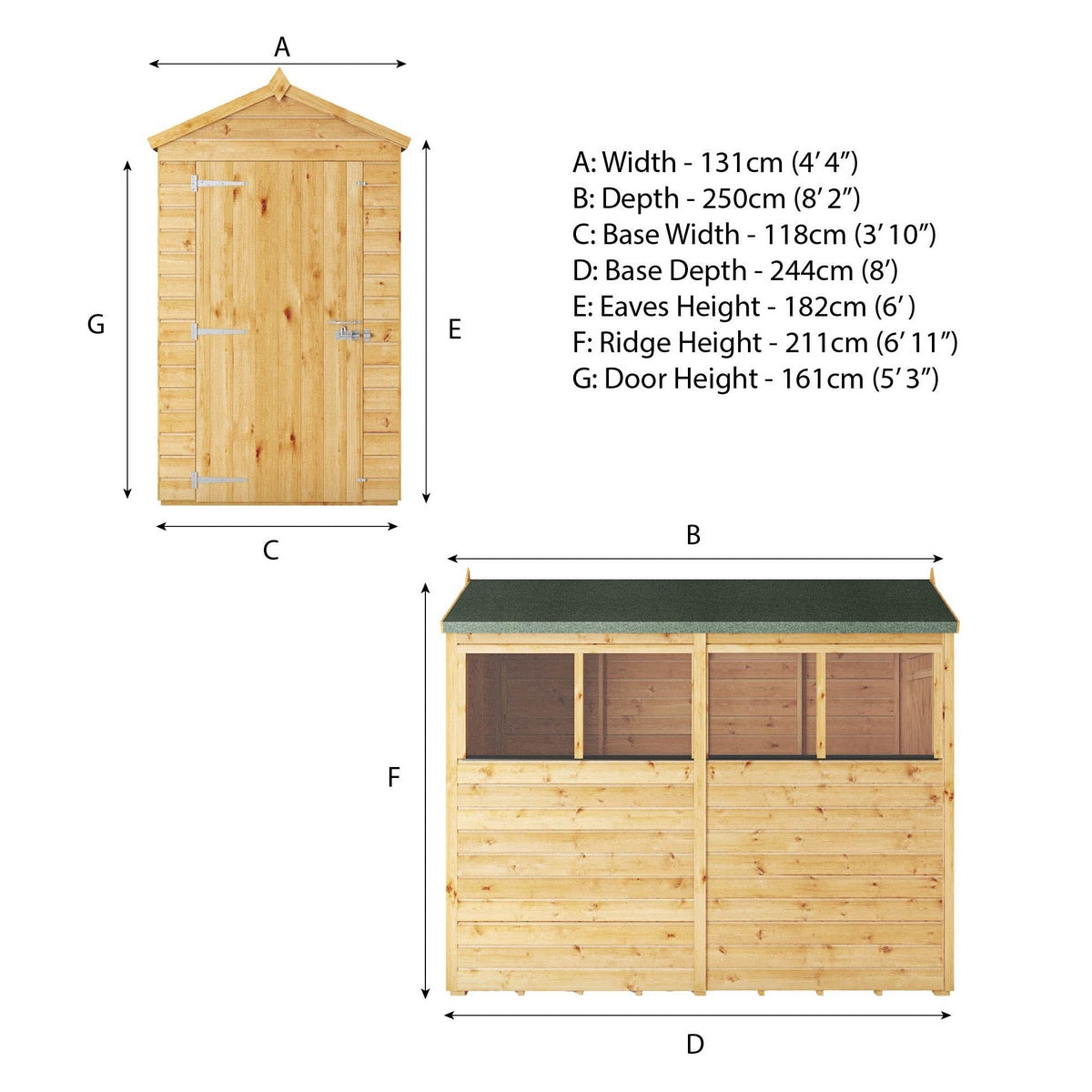 Mercia Woodsman 8' 2" x 4' 3" Apex Shed - Premium Dip Treated Shiplap - Styrene Windows