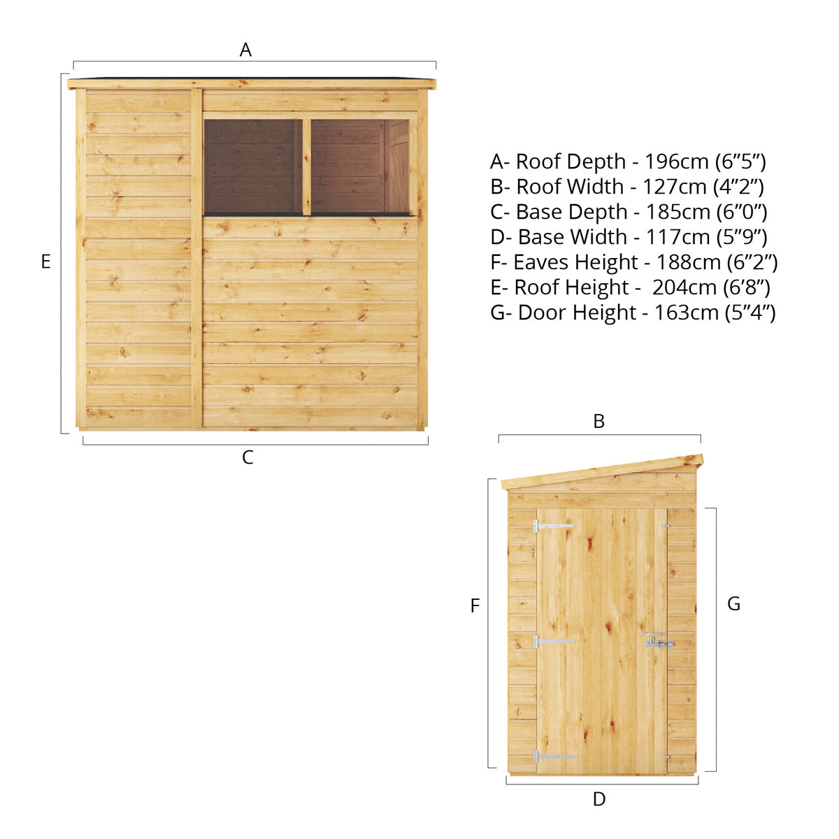 Mercia Woodsman 6' 5" x 4' 2" Pent Shed - Premium Dip Treated Shiplap - Glass Windows
