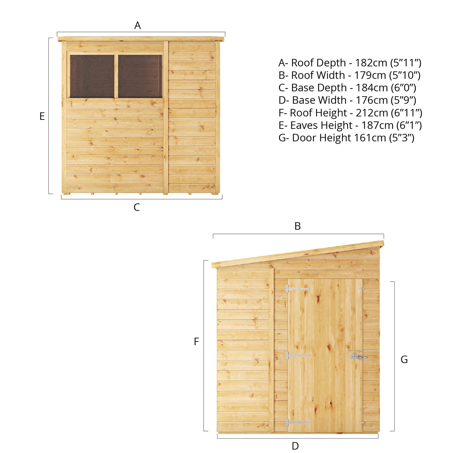 Mercia Woodsman 5' 11" x 5' 10" Pent Shed - Premium Dip Treated Shiplap - Styrene Windows