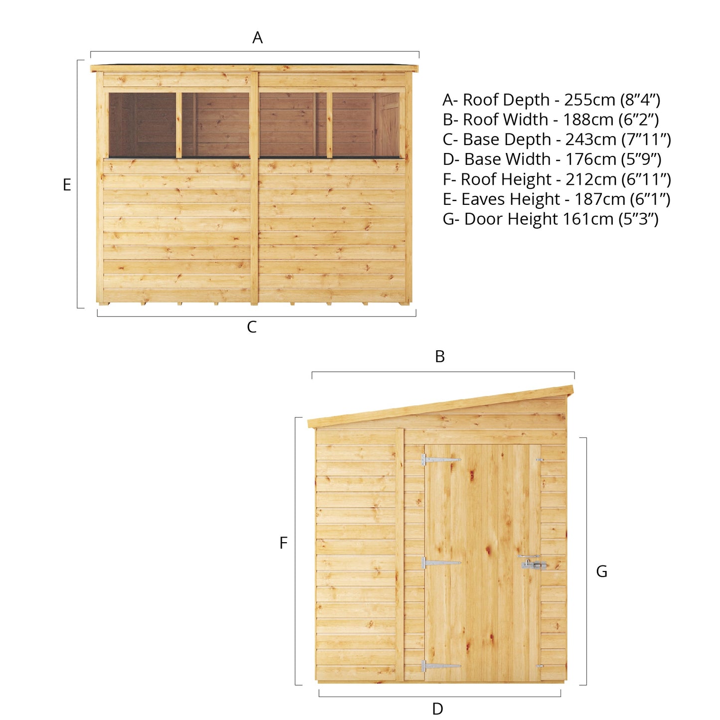 Mercia Woodsman 8' 4" x 6' 2" Pent Shed - Premium Dip Treated Shiplap - Styrene Windows