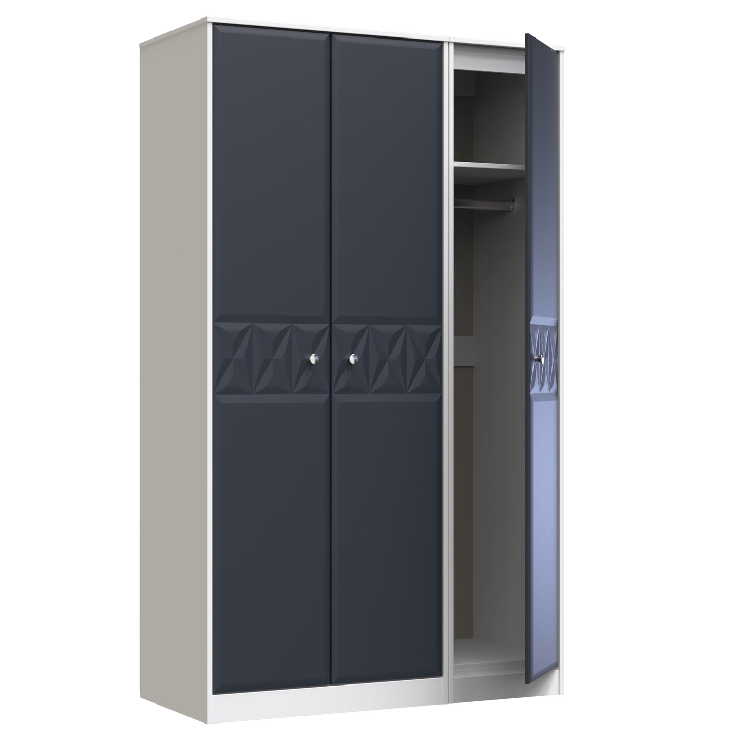San Jose Tall Wardrobe Dark Grey & White 3 Doors 1 Shelf 116cm